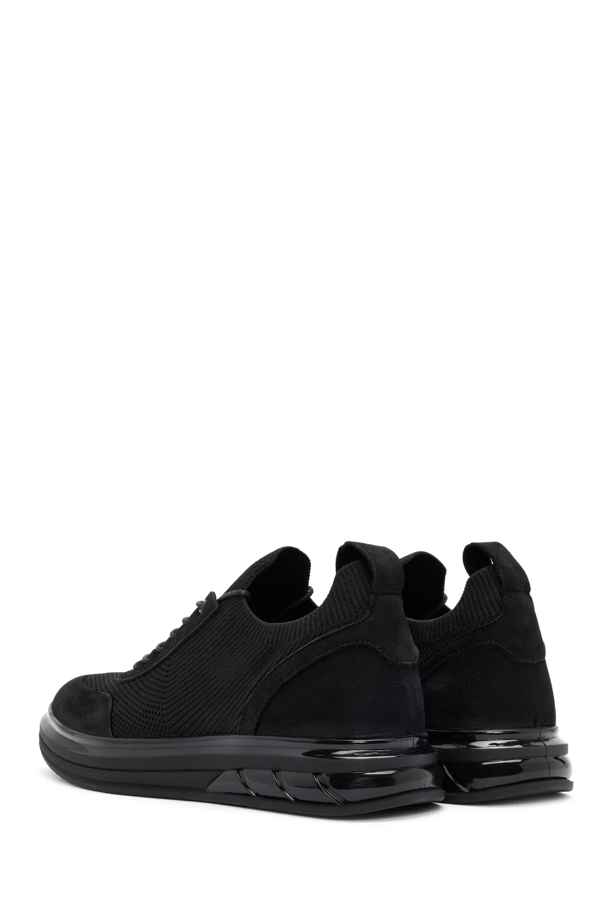 Erkek Siyah Kalın Tabanlı Bağcıklı Kumaş Sneaker - Image 5