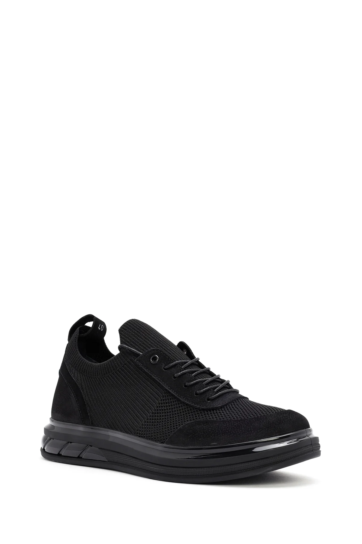 Erkek Siyah Kalın Tabanlı Bağcıklı Kumaş Sneaker - Image 6