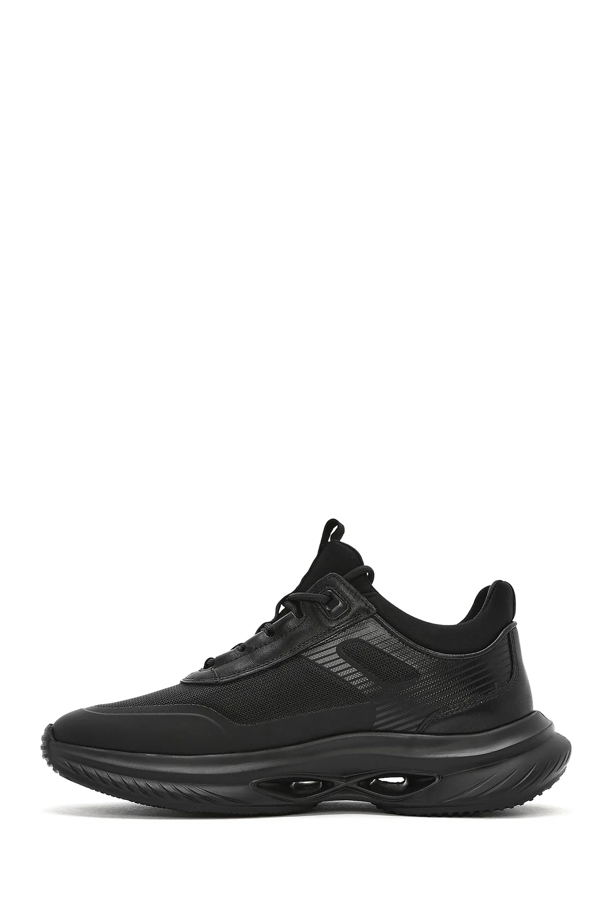 Erkek Siyah Kalın Tabanlı Bağcıklı Kumaş Sneaker - Image 2