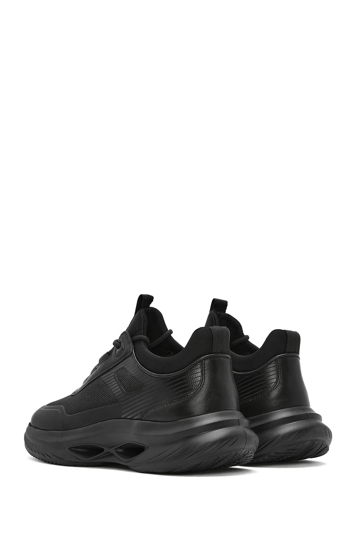 Erkek Siyah Kalın Tabanlı Bağcıklı Kumaş Sneaker - Image 5