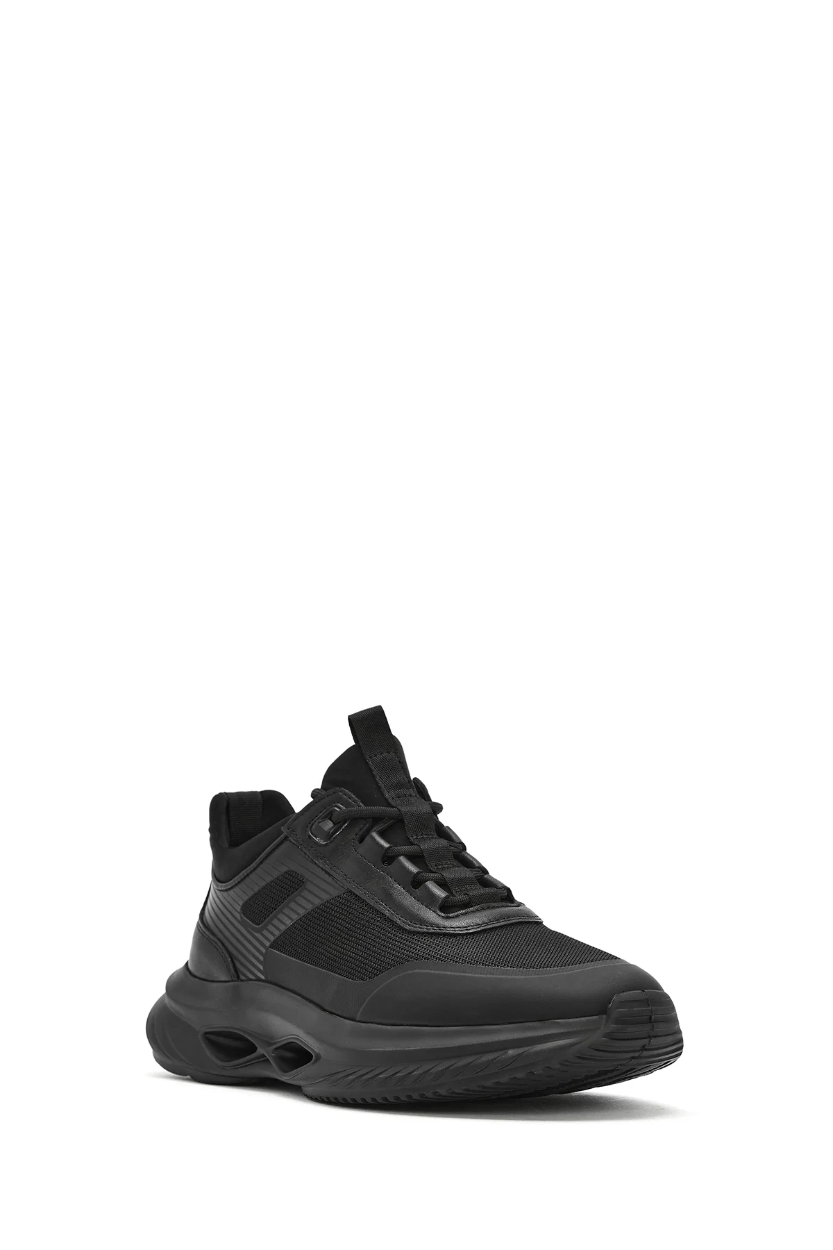 Erkek Siyah Kalın Tabanlı Bağcıklı Kumaş Sneaker - Image 6