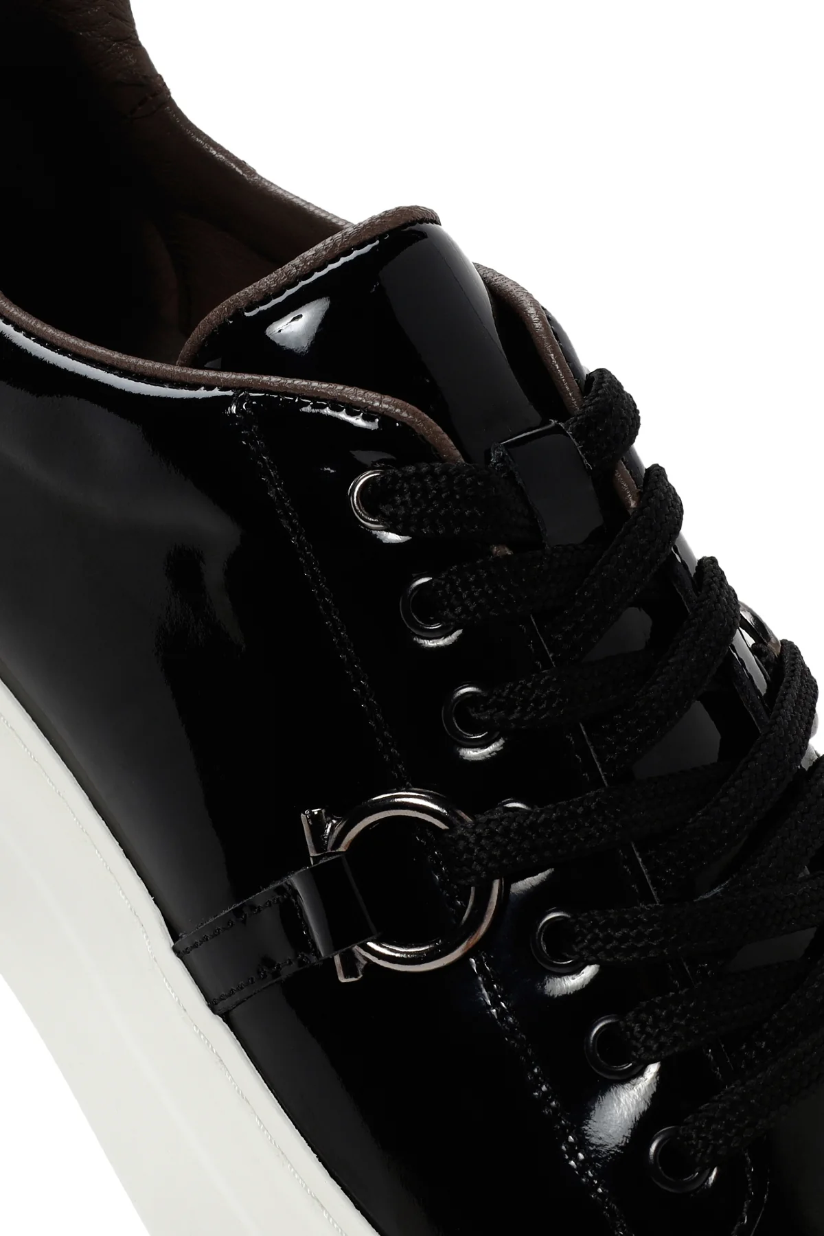 Erkek Siyah Kalın Tabanlı Bağcıklı Rugan Deri Sneaker - Image 10