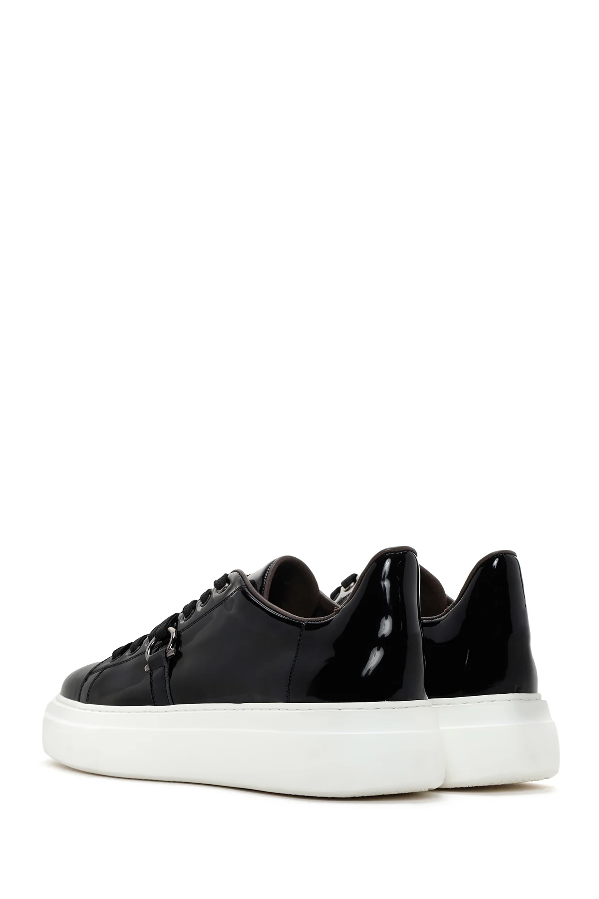 Erkek Siyah Kalın Tabanlı Bağcıklı Rugan Deri Sneaker - Image 5
