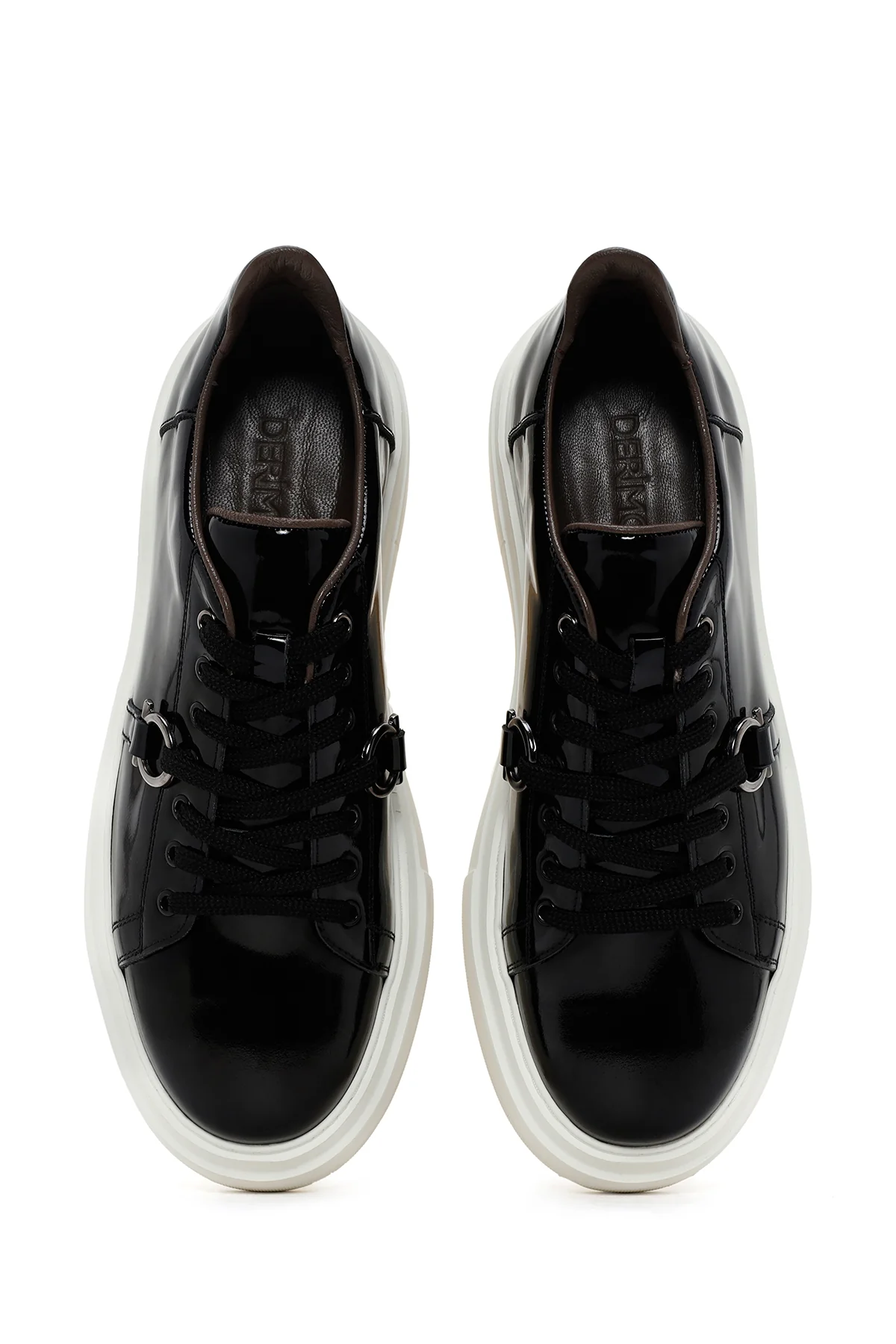 Erkek Siyah Kalın Tabanlı Bağcıklı Rugan Deri Sneaker - Image 6