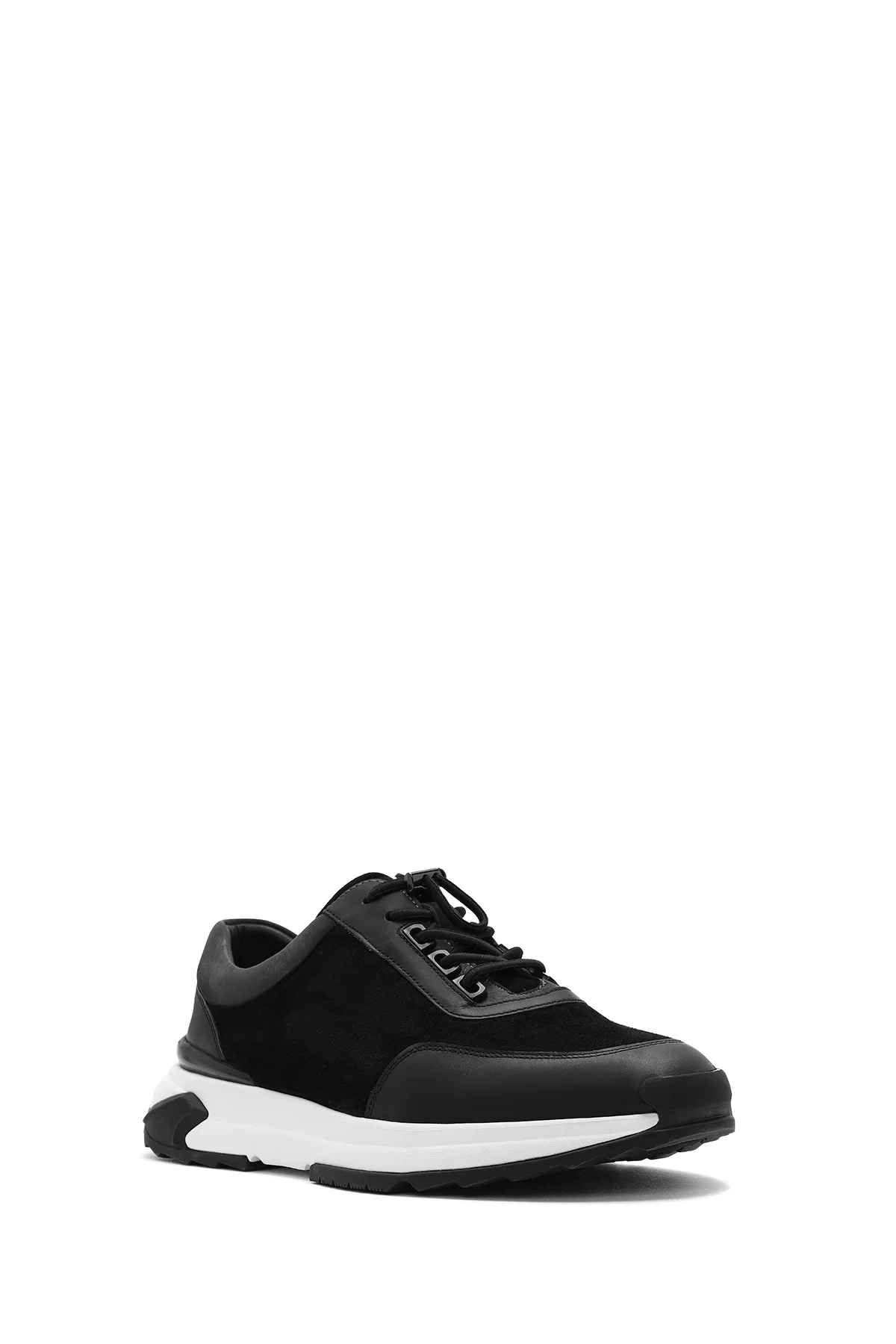 Erkek Siyah Kalın Tabanlı Bağcıklı Süet Deri Sneaker - Image 6