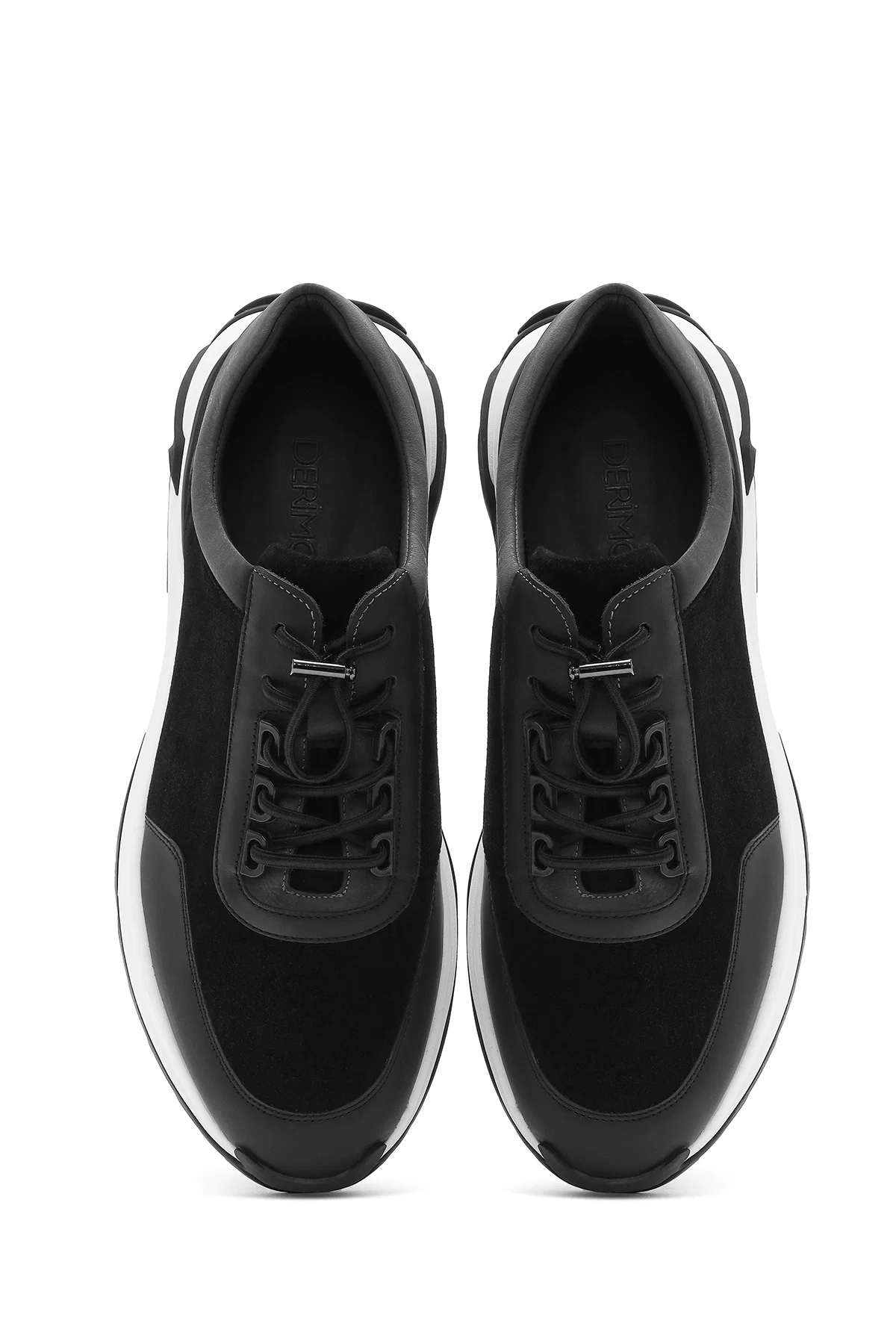 Erkek Siyah Kalın Tabanlı Bağcıklı Süet Deri Sneaker - Image 7