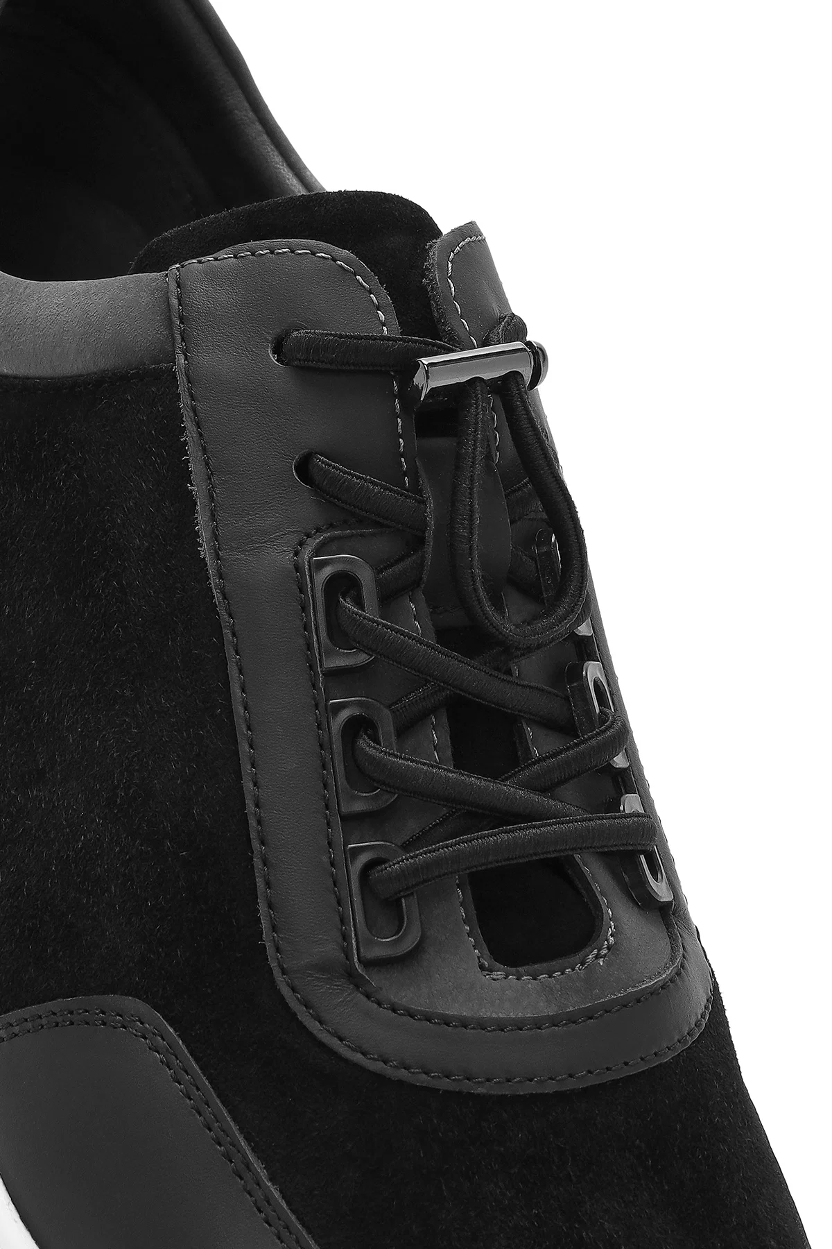 Erkek Siyah Kalın Tabanlı Bağcıklı Süet Deri Sneaker - Image 8