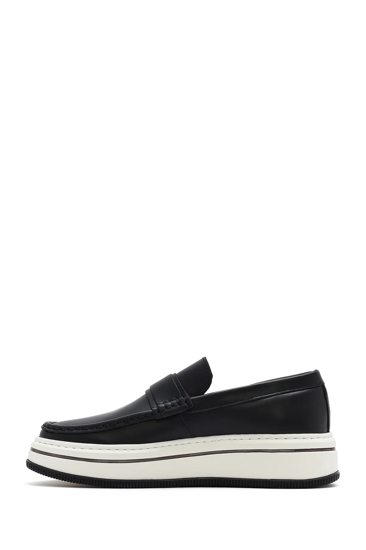 Erkek Siyah Kalın Tabanlı Deri Casual Loafer - Image 2