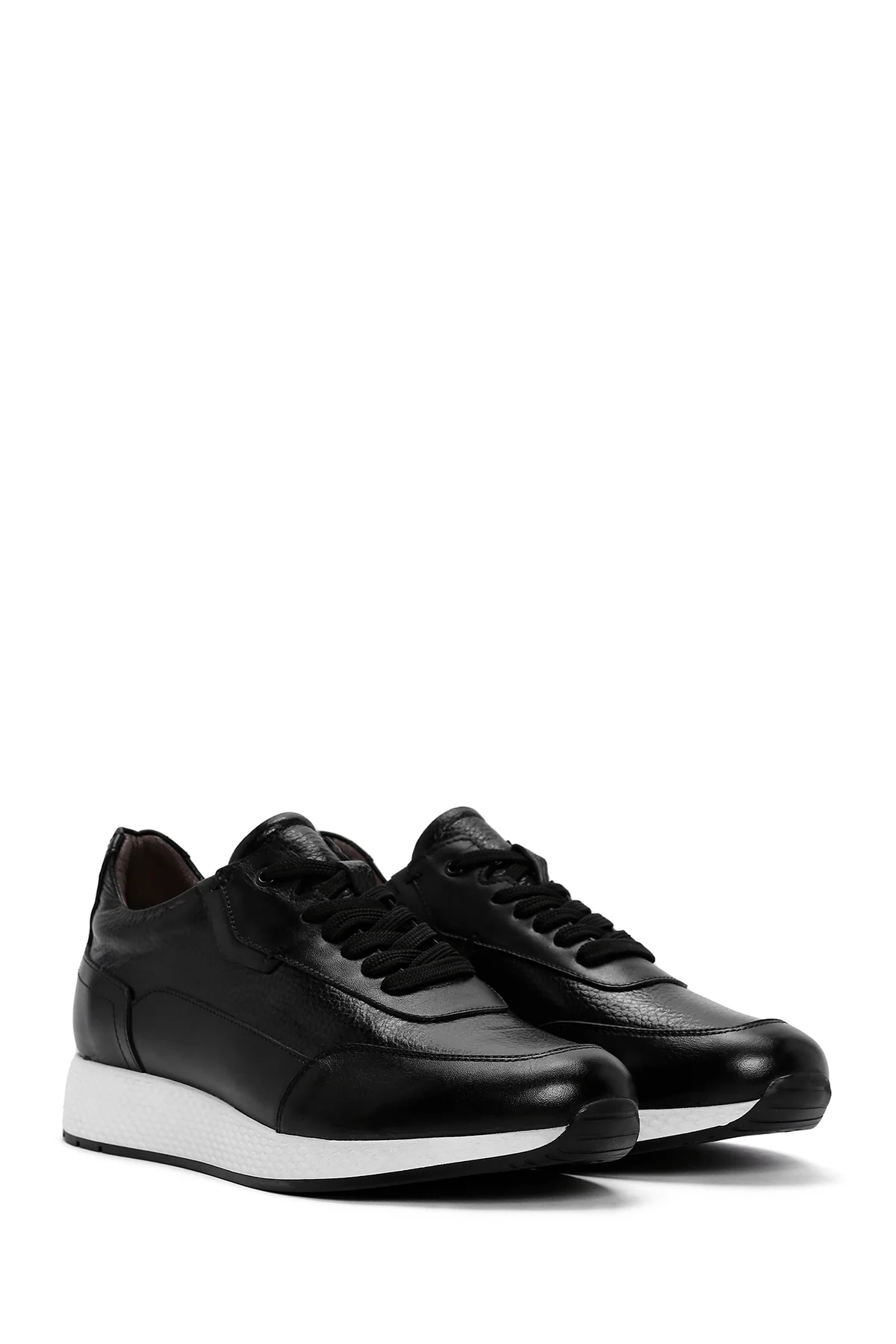 Erkek Siyah Kalın Tabanlı Deri Casual Sneaker - Image 3