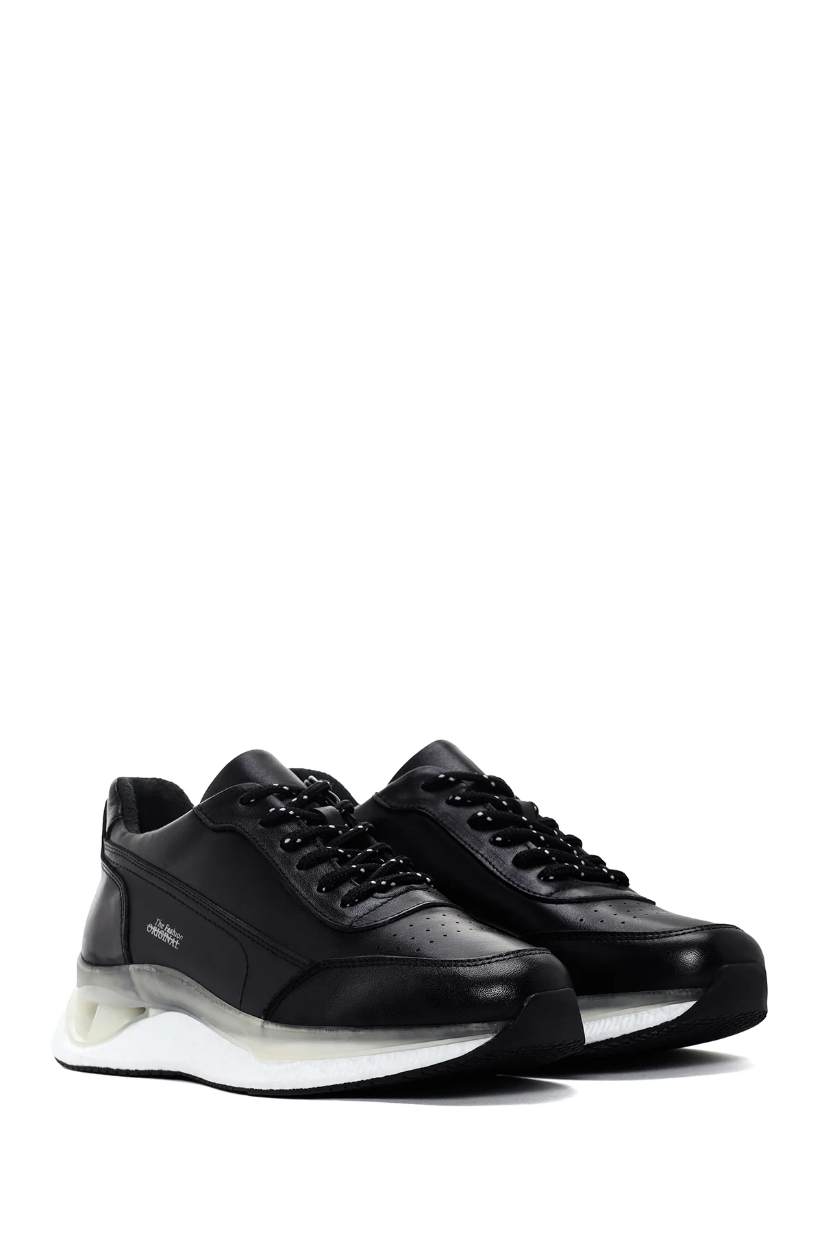 Erkek Siyah Kalın Tabanlı Deri Sneaker - Image 3