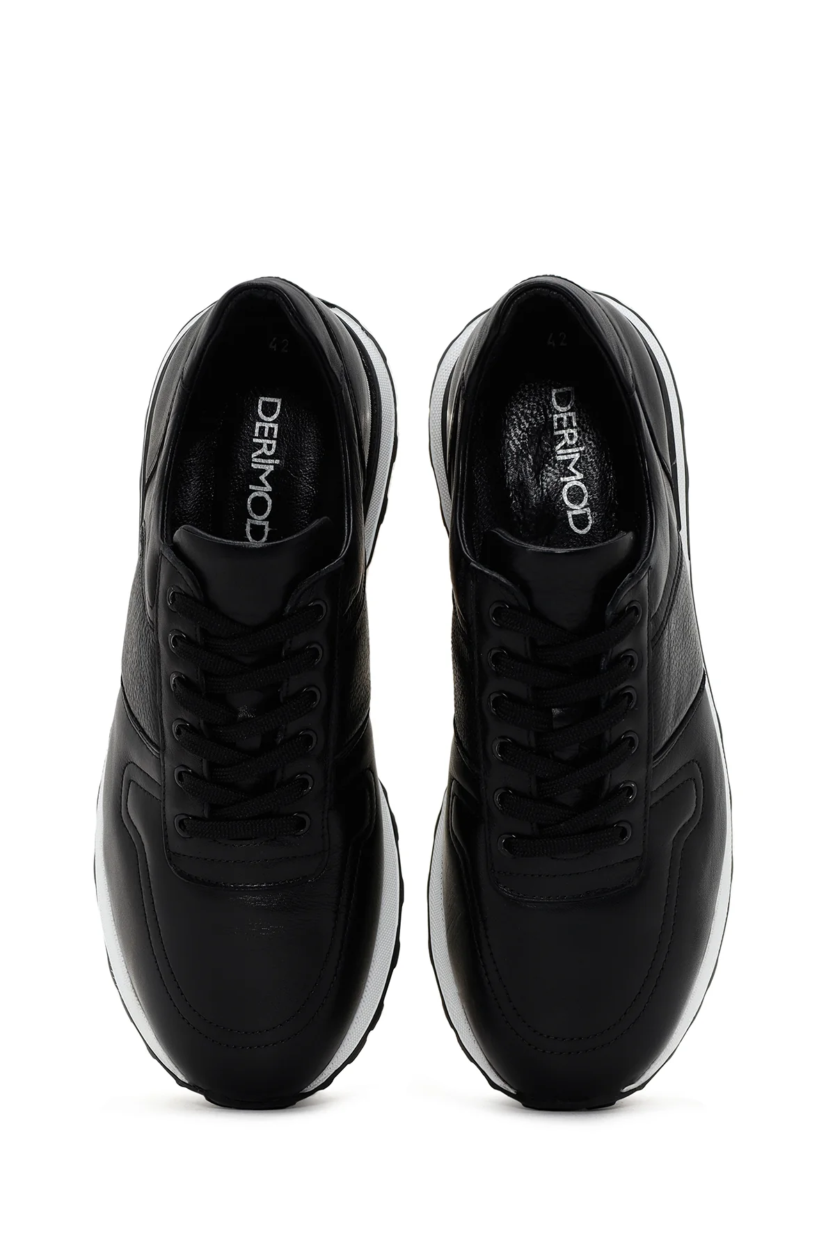 Erkek Siyah Kalın Tabanlı Deri Sneaker - Image 6