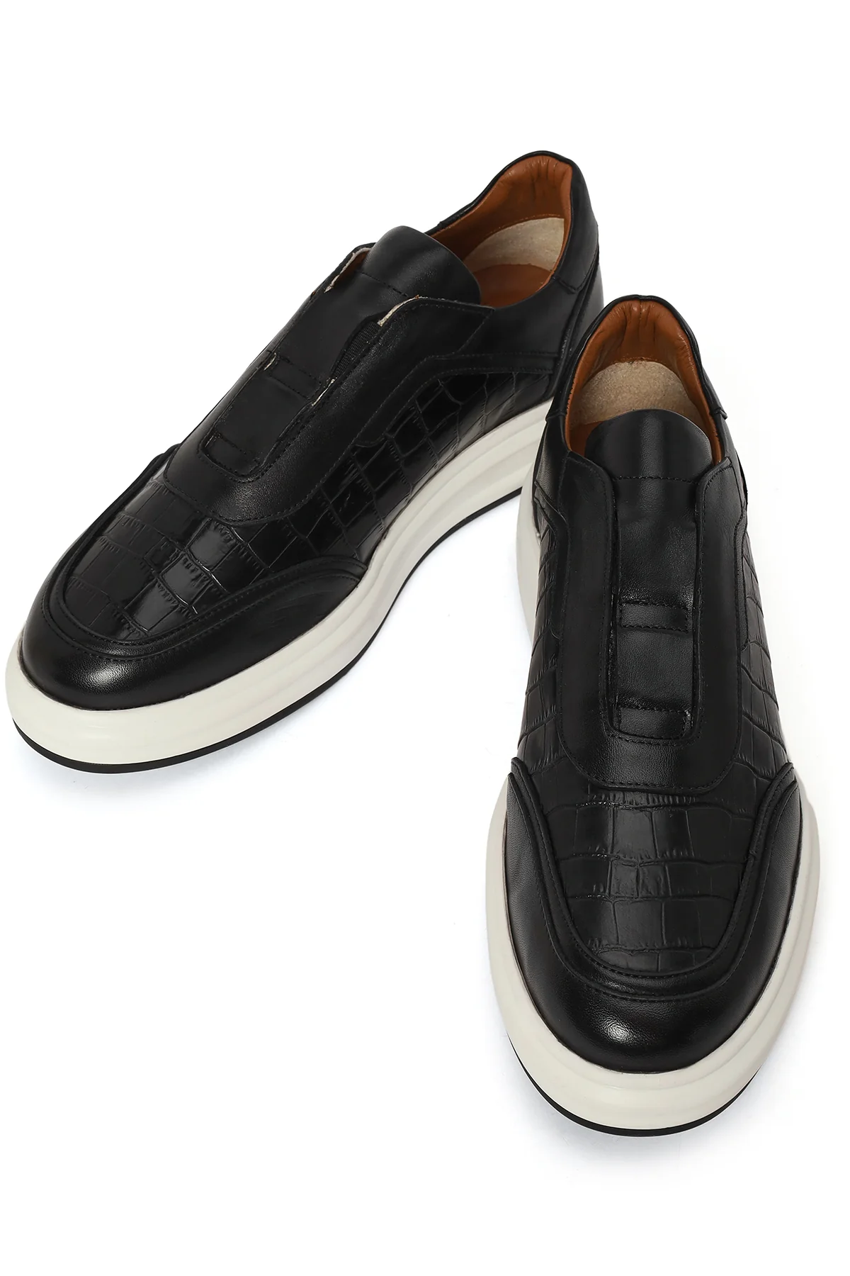 Erkek Siyah Kalın Tabanlı Desenli Deri Sneaker - Image 10