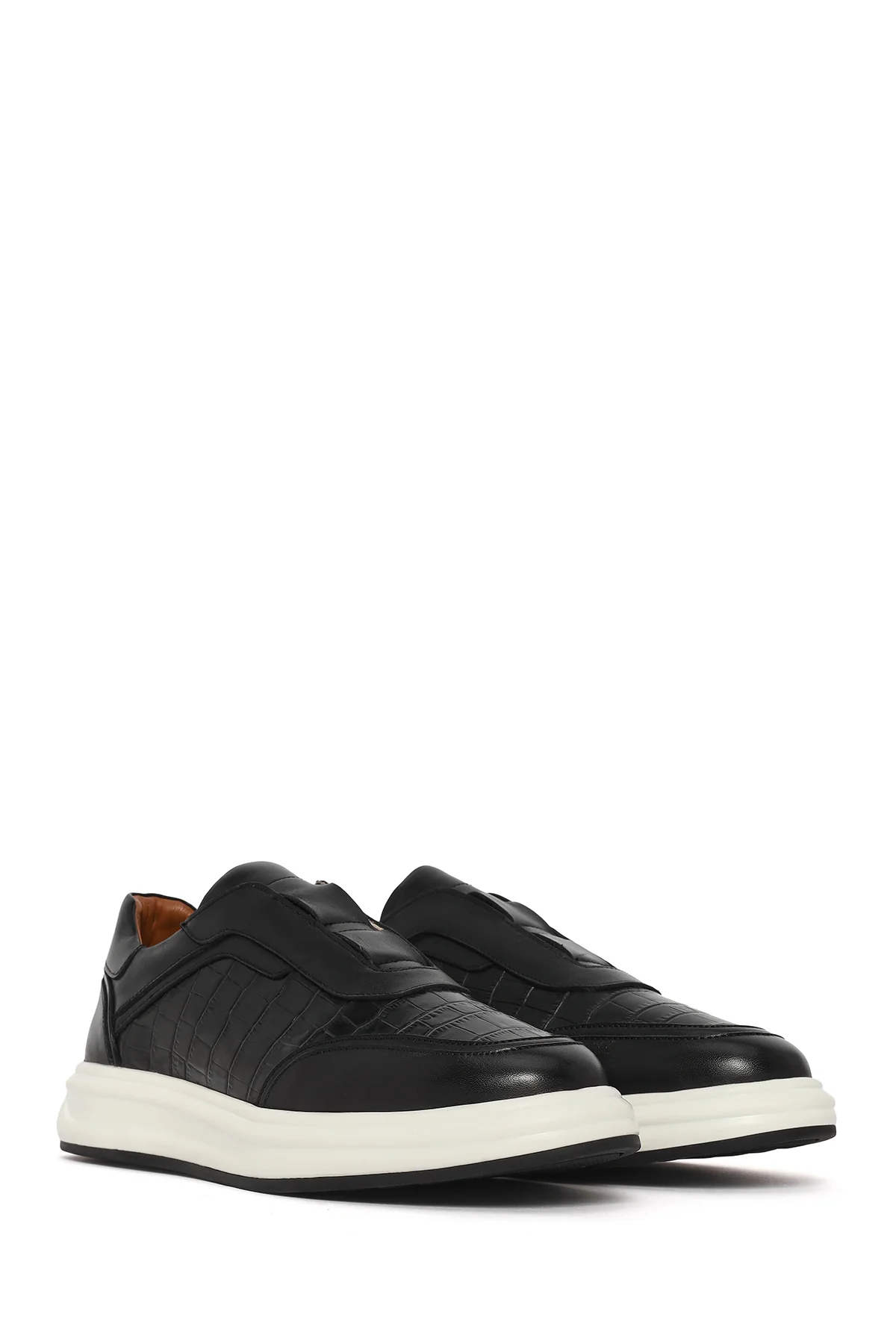 Erkek Siyah Kalın Tabanlı Desenli Deri Sneaker - Image 2