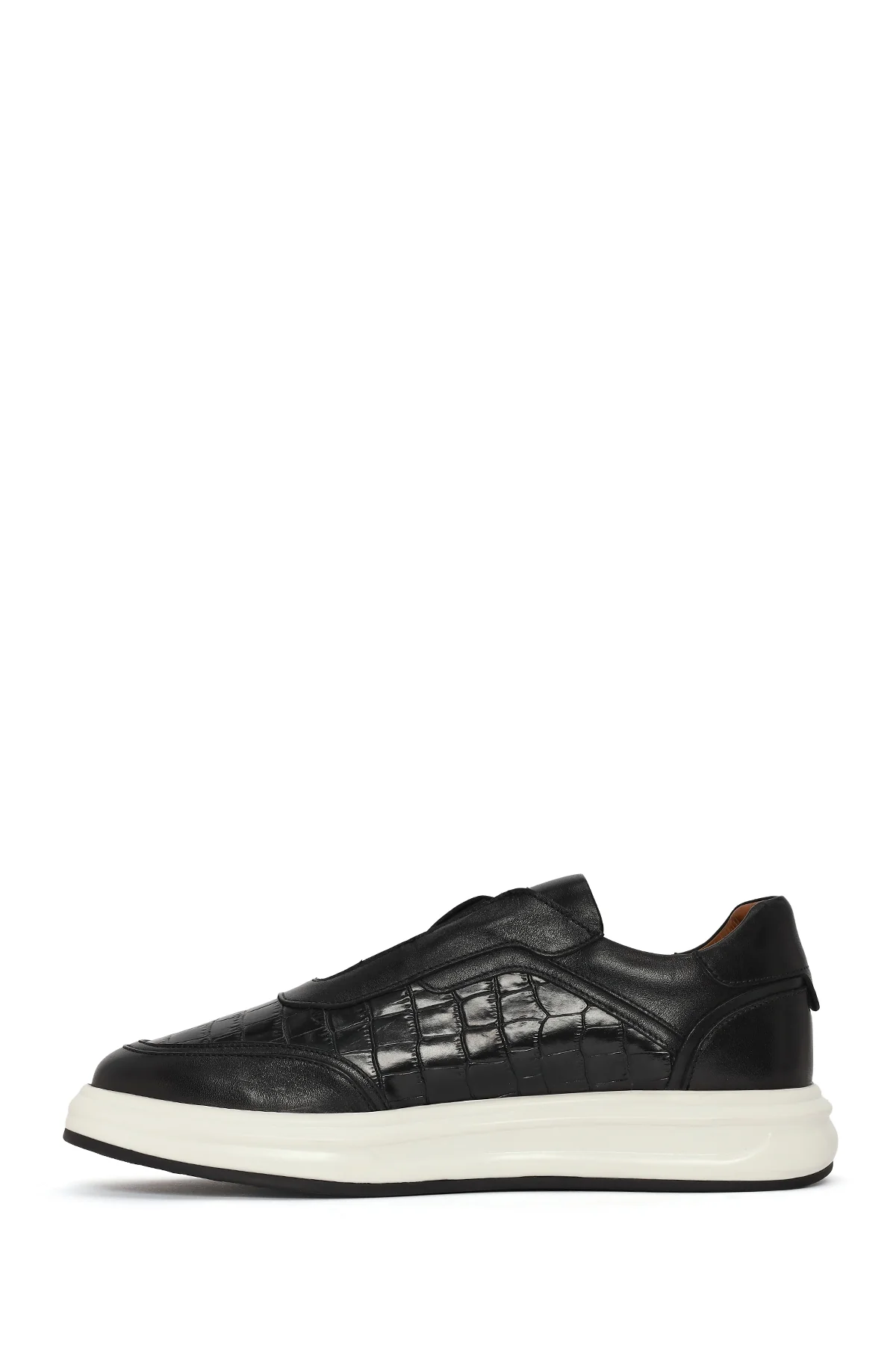Erkek Siyah Kalın Tabanlı Desenli Deri Sneaker - Image 3