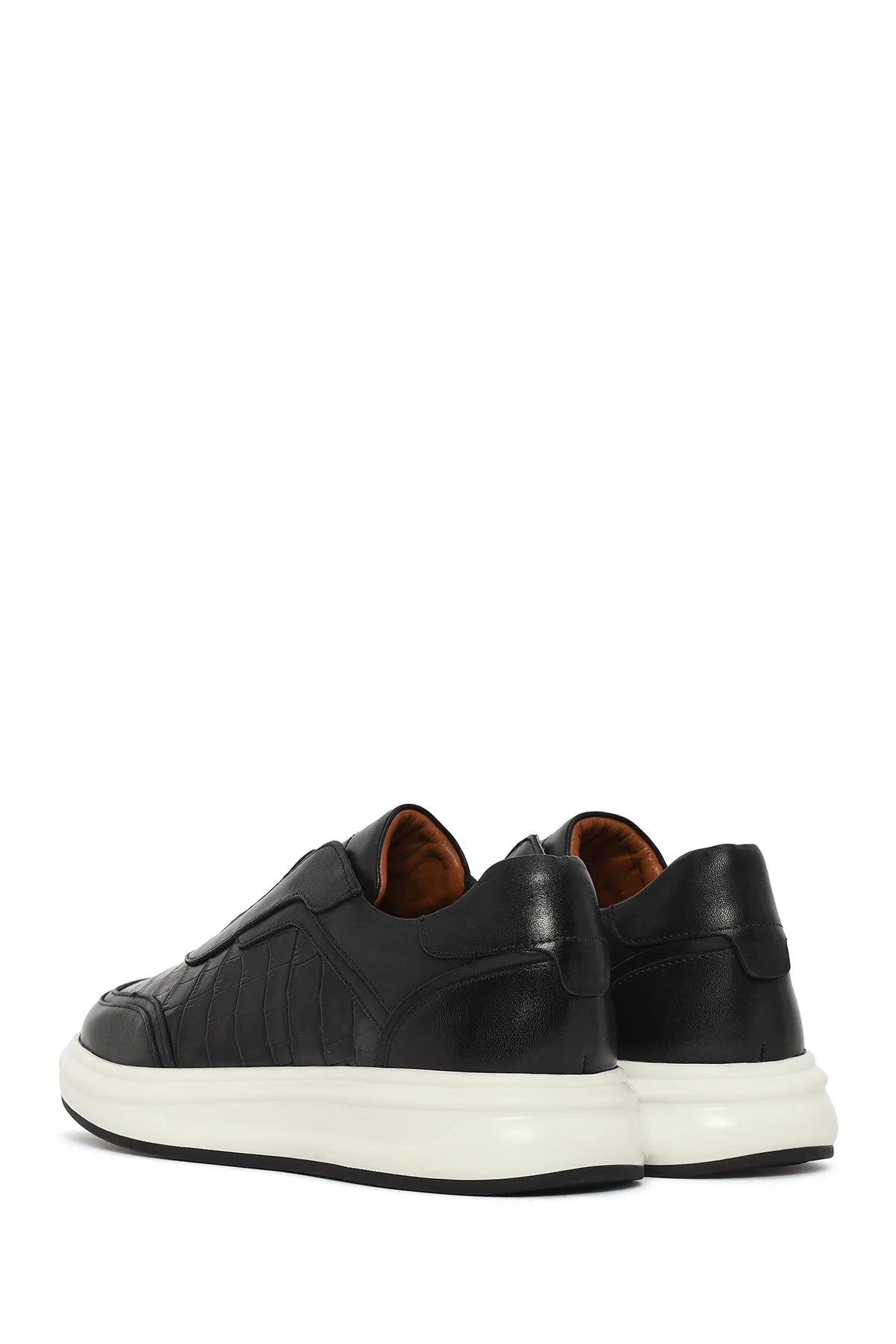 Erkek Siyah Kalın Tabanlı Desenli Deri Sneaker - Image 6