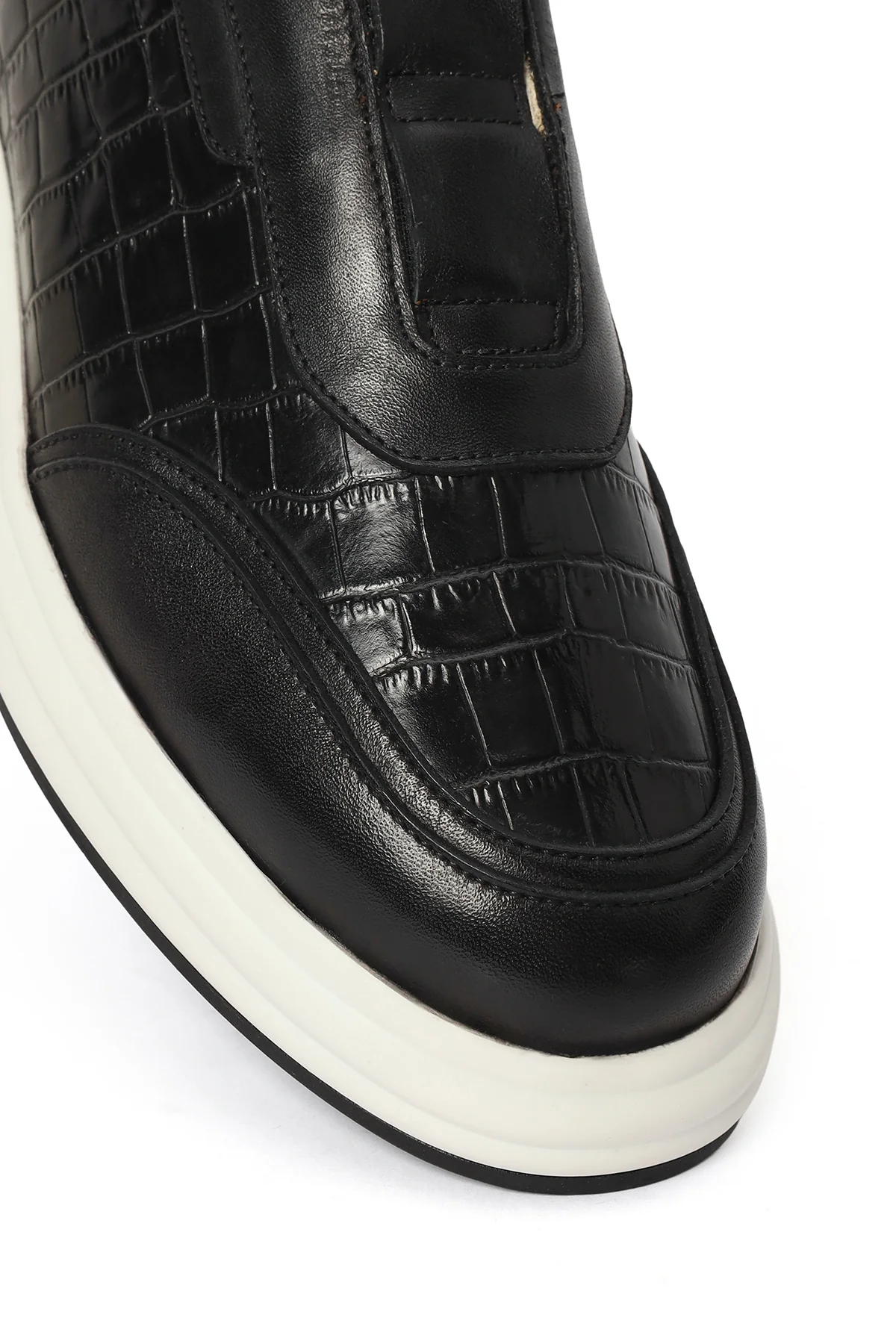 Erkek Siyah Kalın Tabanlı Desenli Deri Sneaker - Image 9
