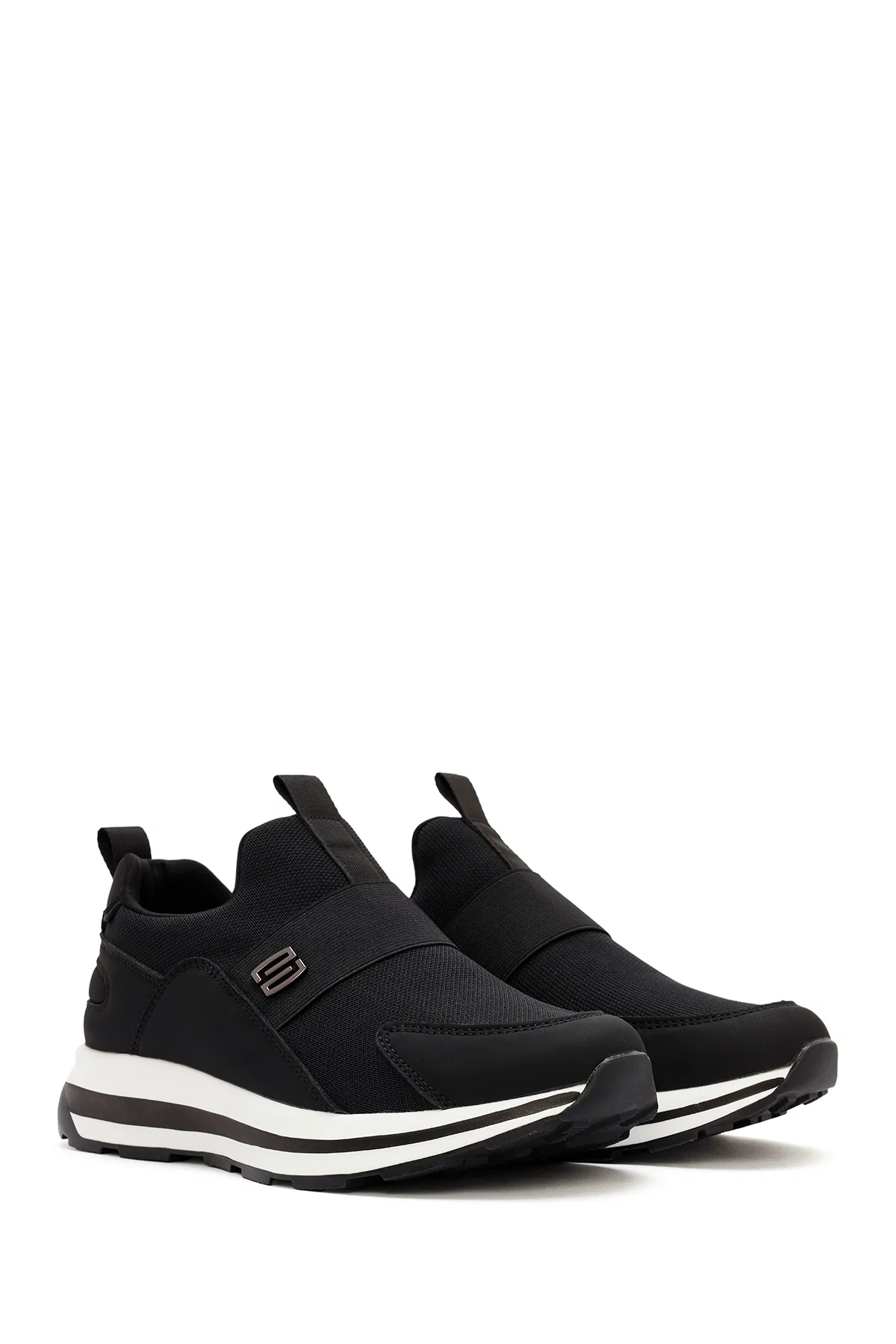 Erkek Siyah Kalın Tabanlı Kumaş Sneaker - Image 3