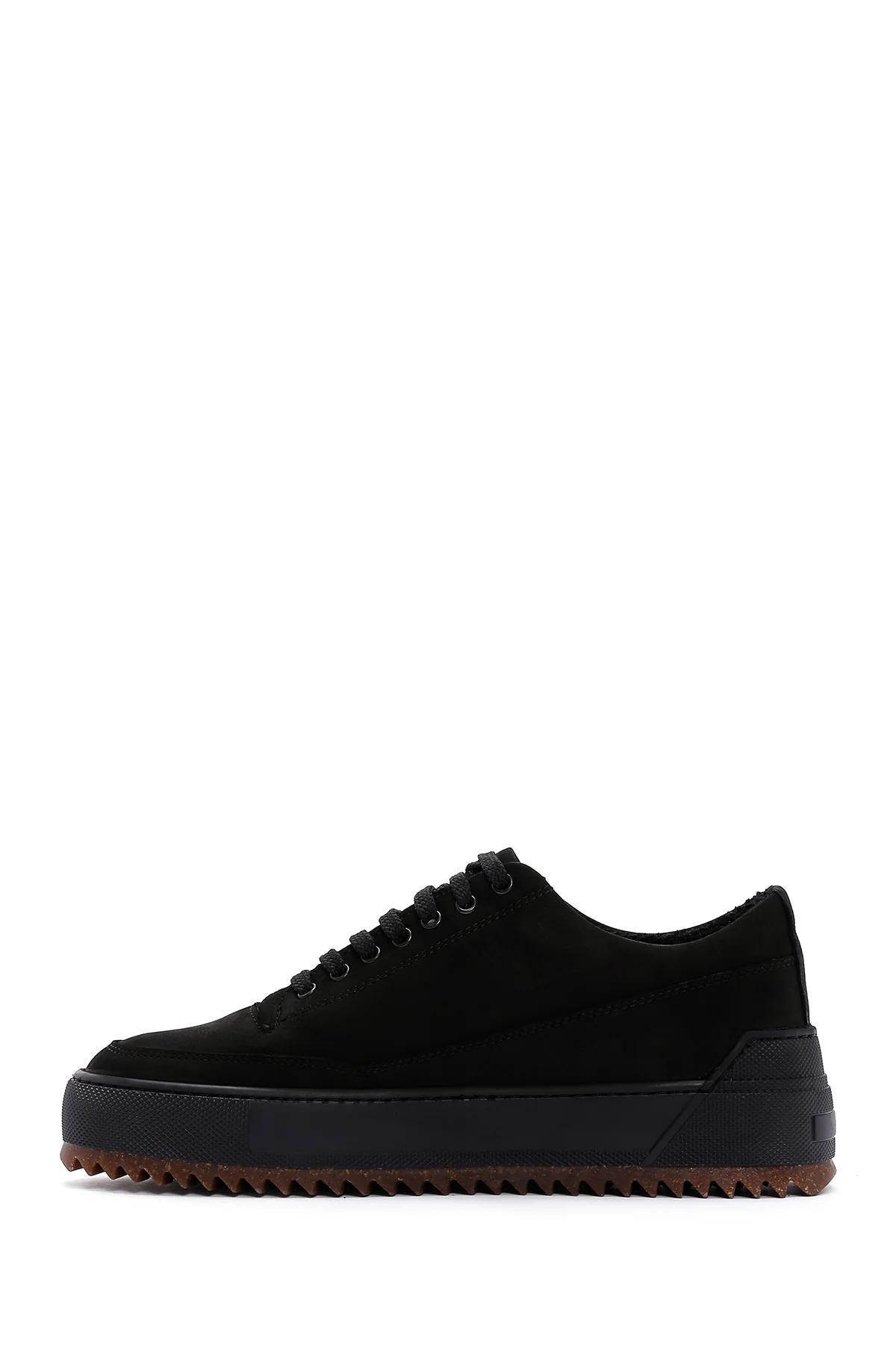 Erkek Siyah Kalın Tabanlı Nubuk Deri Casual Sneaker - Image 2