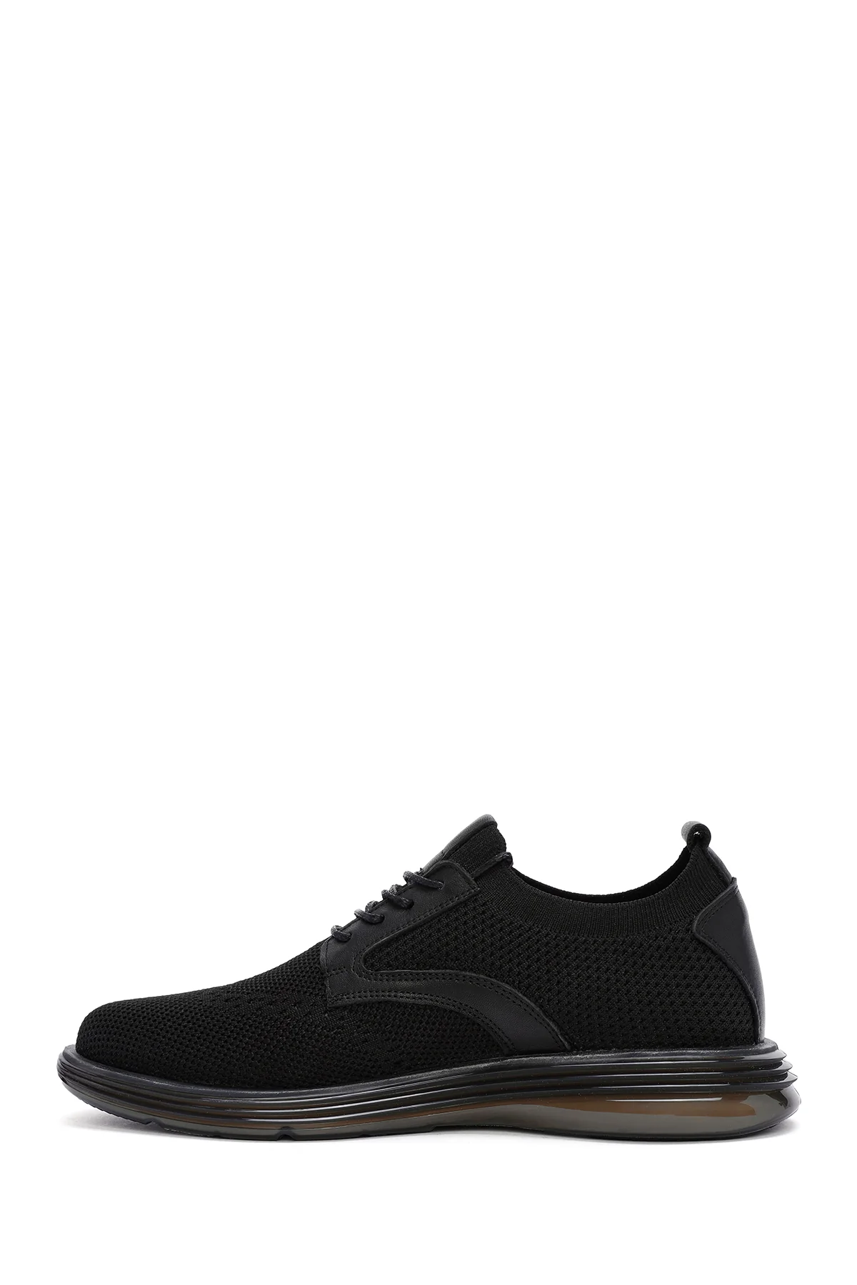 Erkek Siyah Kalın Tabanlı Nubuk Detaylı Bağcıklı Kumaş Sneaker - Image 2