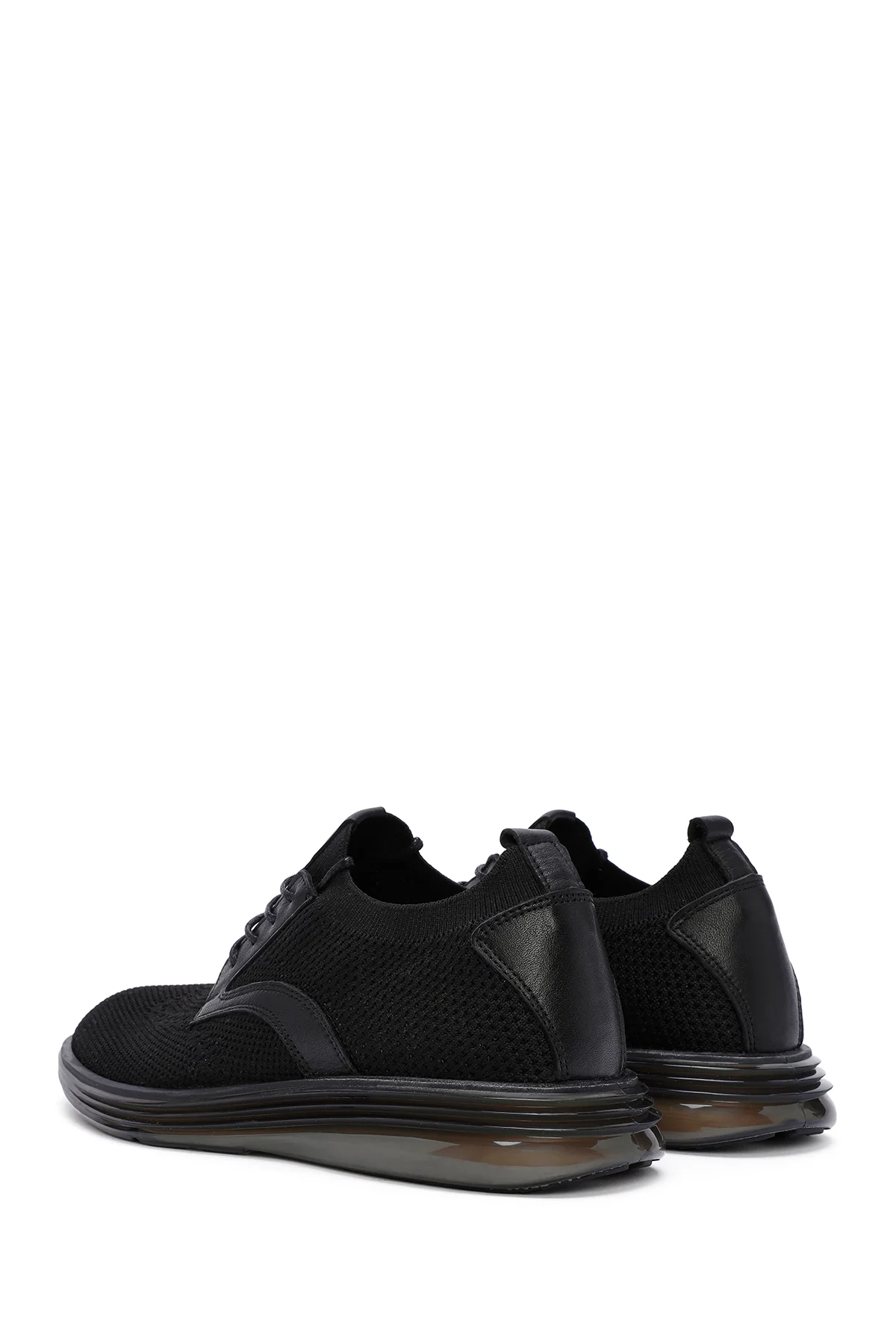 Erkek Siyah Kalın Tabanlı Nubuk Detaylı Bağcıklı Kumaş Sneaker - Image 5