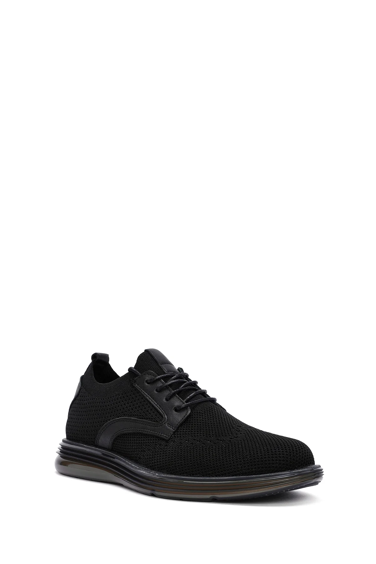 Erkek Siyah Kalın Tabanlı Nubuk Detaylı Bağcıklı Kumaş Sneaker - Image 6