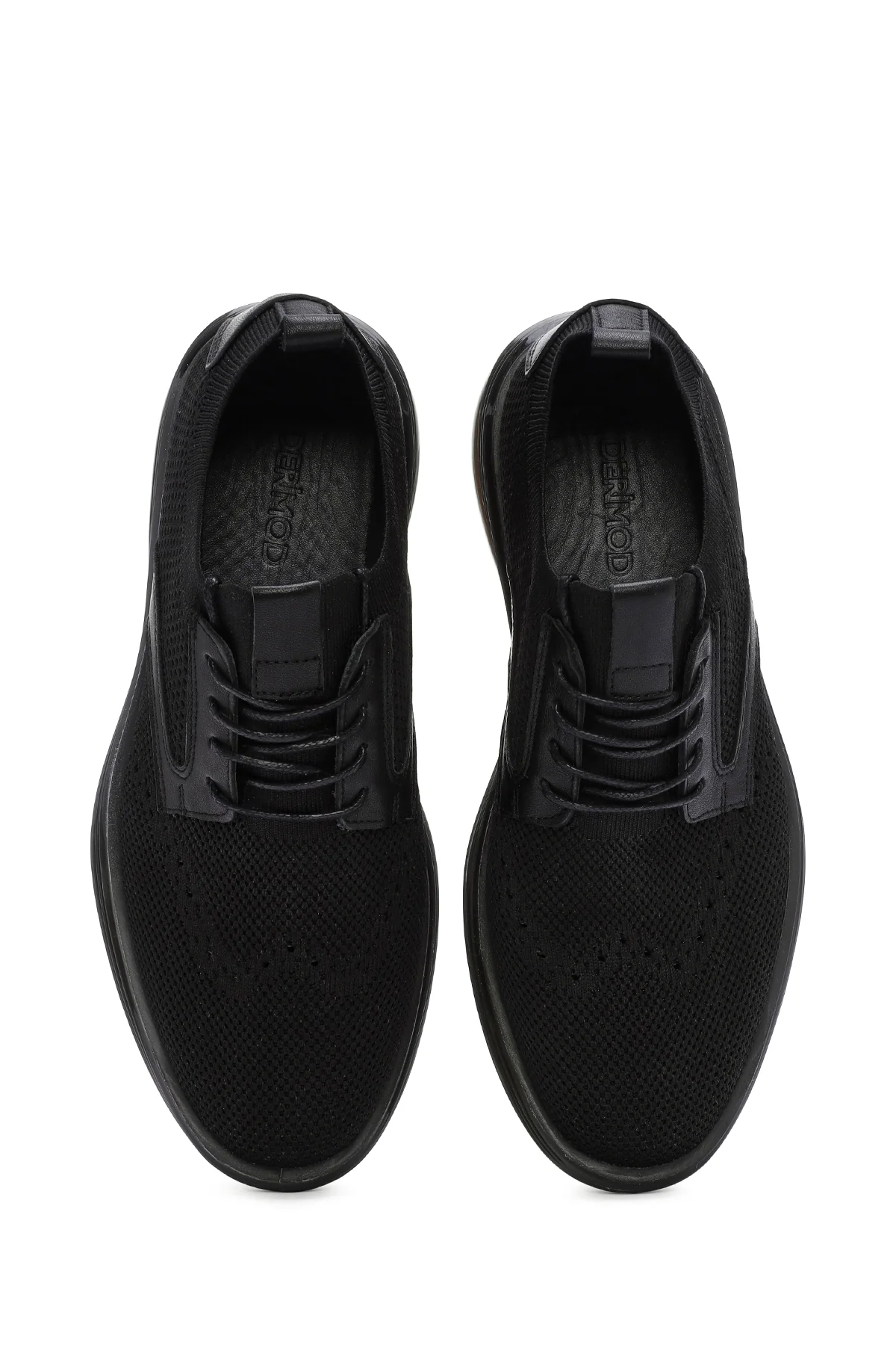 Erkek Siyah Kalın Tabanlı Nubuk Detaylı Bağcıklı Kumaş Sneaker - Image 7