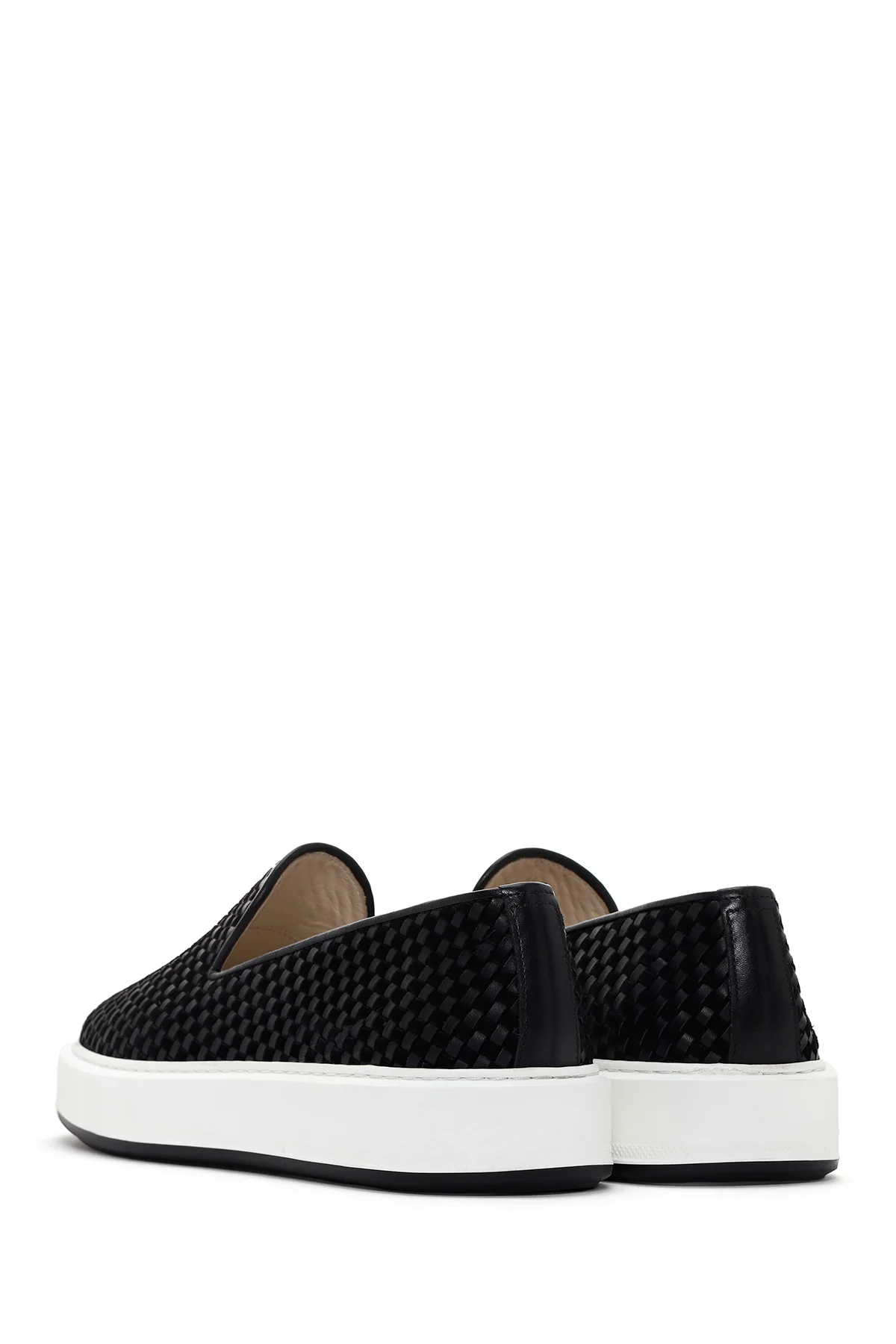 Erkek Siyah Kalın Tabanlı Örgü Deri Casual Loafer - Image 5