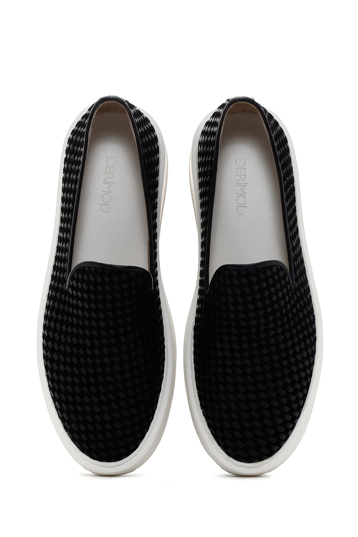 Erkek Siyah Kalın Tabanlı Örgü Deri Casual Loafer - Image 6
