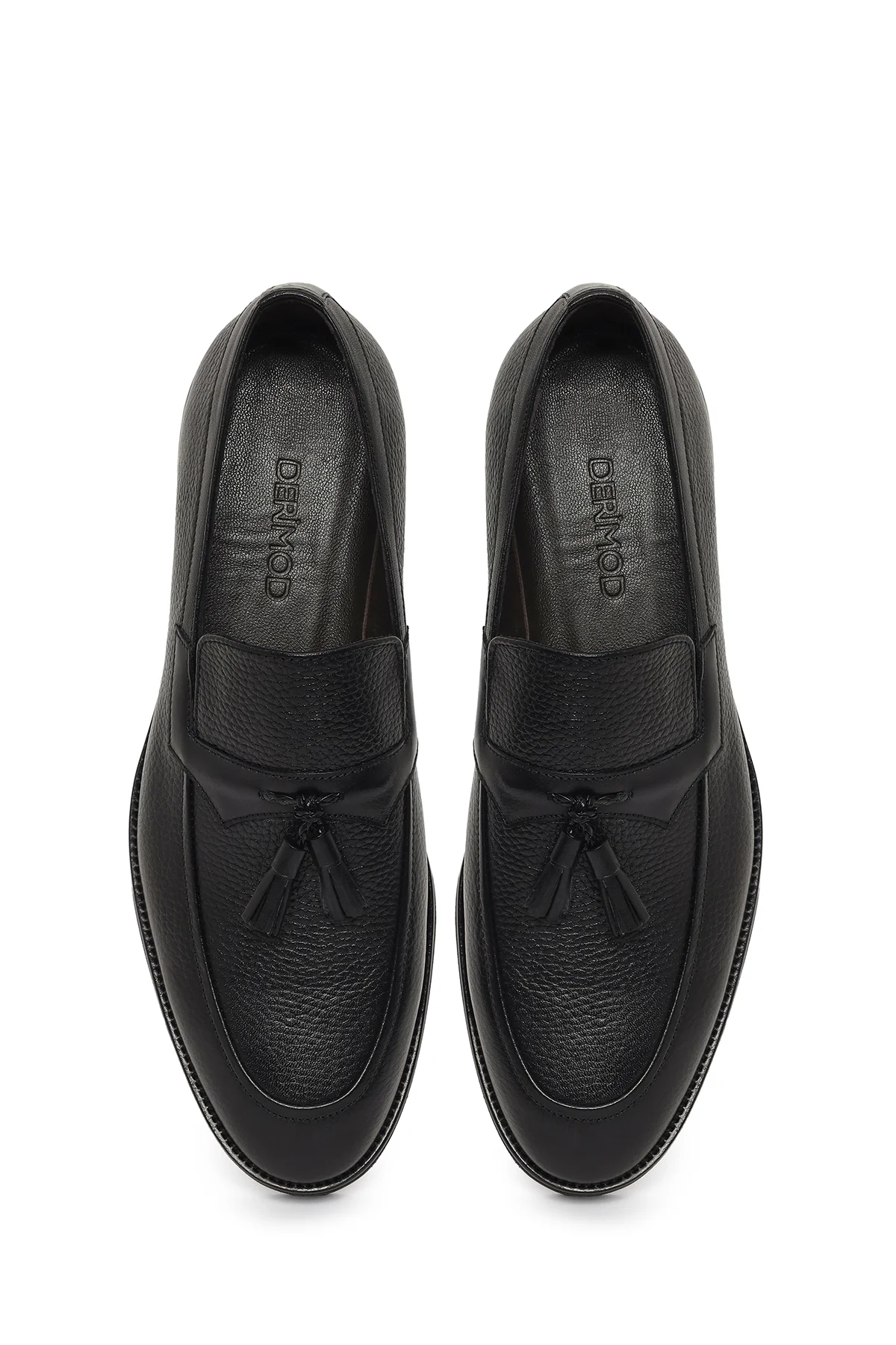 Erkek Siyah Kalın Tabanlı Püsküllü Deri Loafer - Image 4