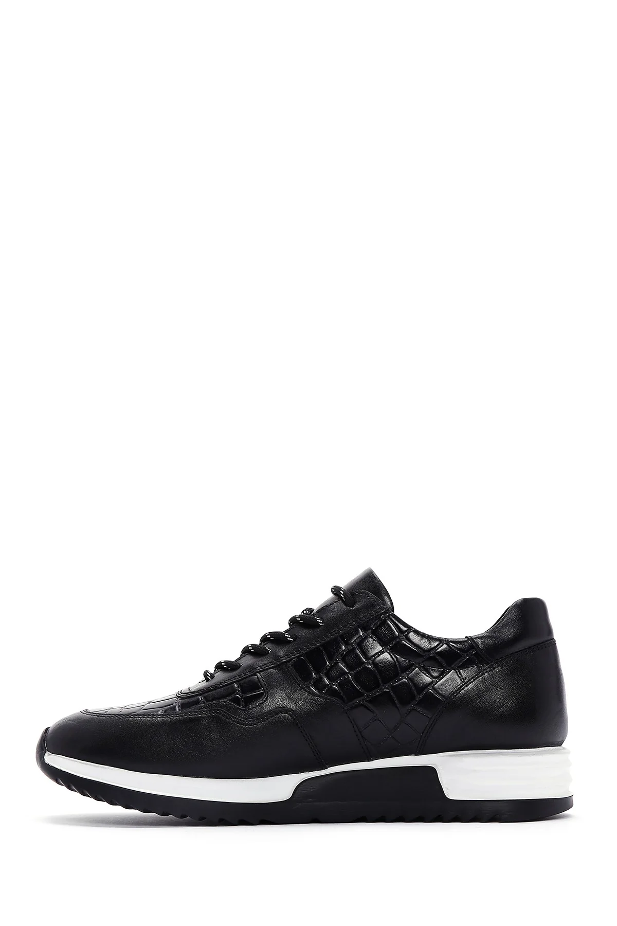 Erkek Siyah Kroko Deri Kalın Tabanlı Sneaker - Image 2