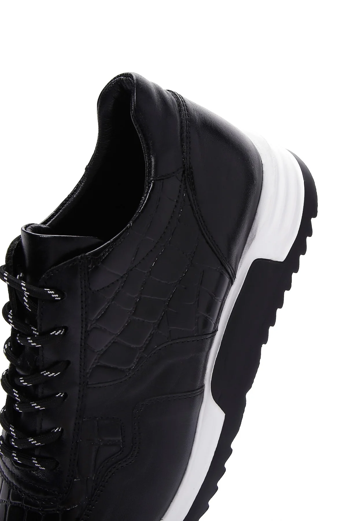 Erkek Siyah Kroko Deri Kalın Tabanlı Sneaker - Image 7