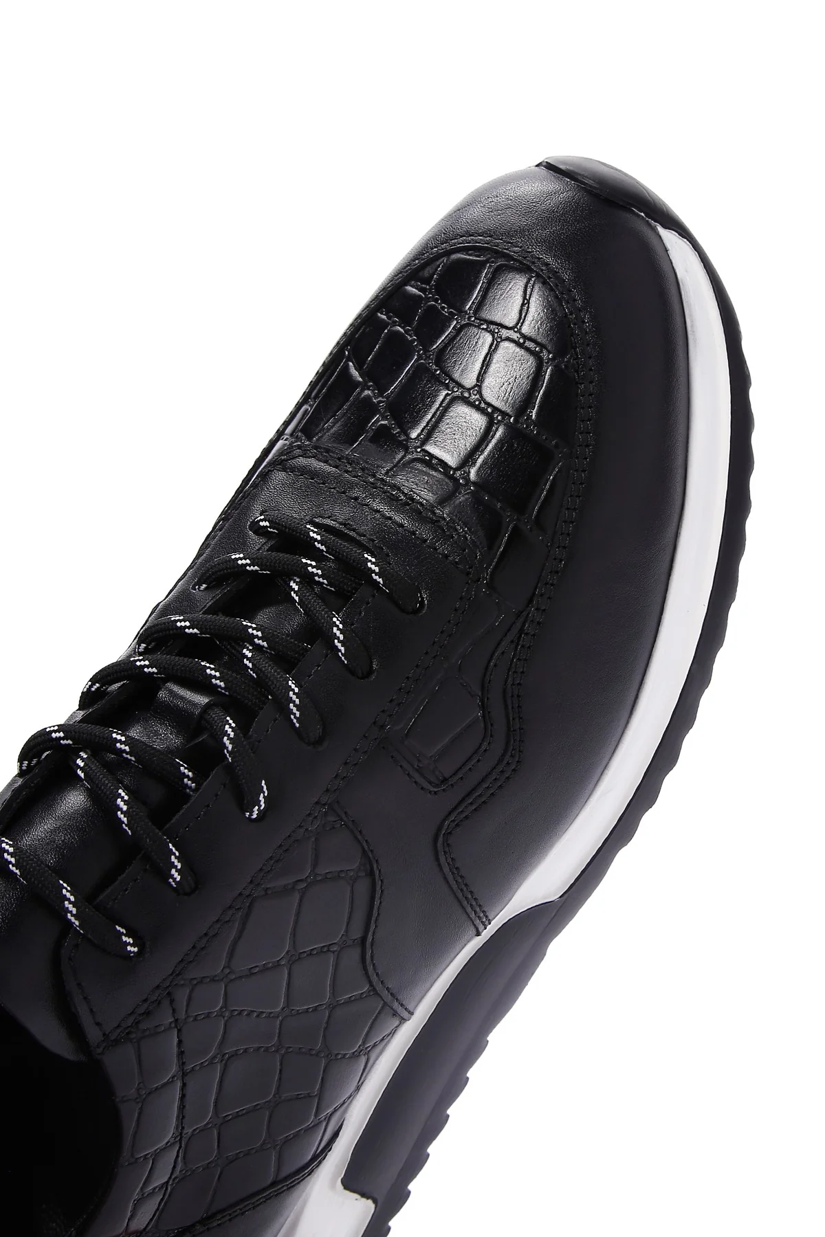 Erkek Siyah Kroko Deri Kalın Tabanlı Sneaker - Image 9