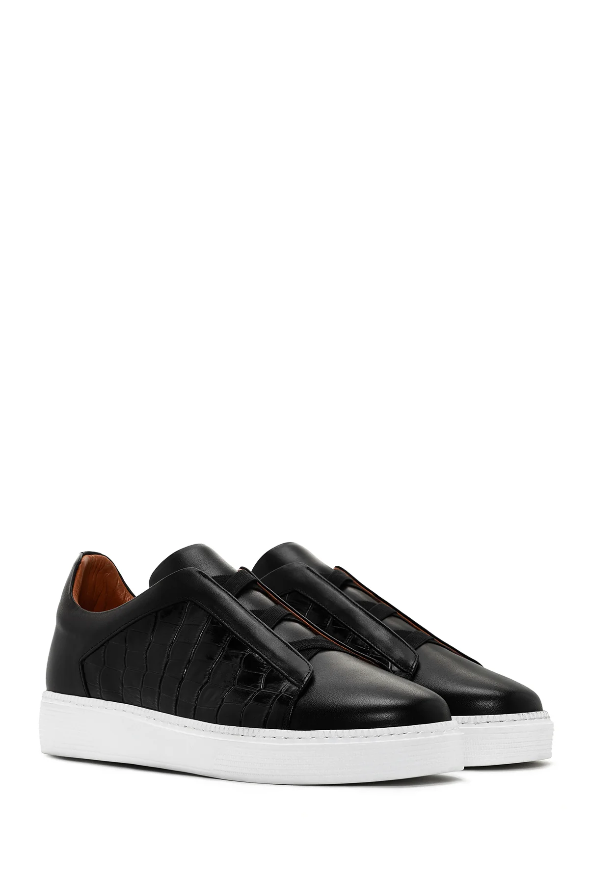Erkek Siyah Kroko Deri Sneaker - Image 3