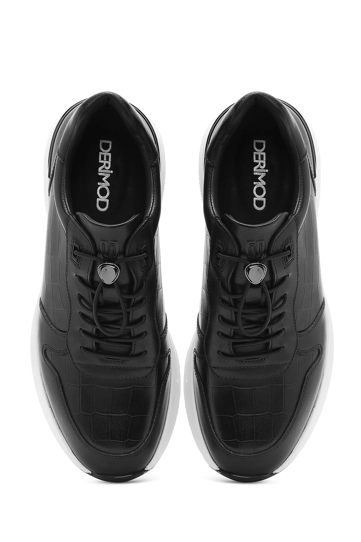 Erkek Siyah Kroko Desenli Bağcıklı Deri Sneaker - Image 7