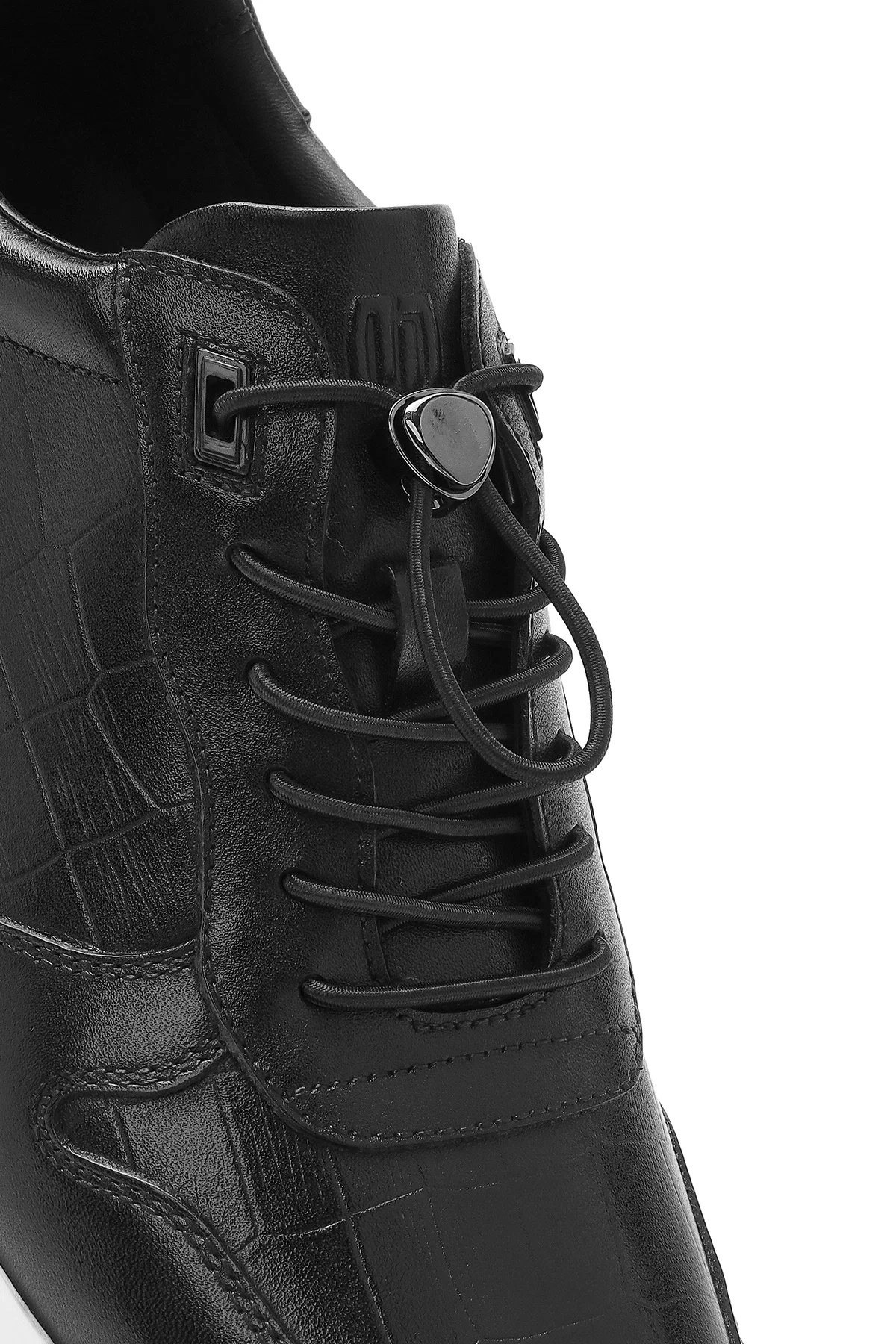 Erkek Siyah Kroko Desenli Bağcıklı Deri Sneaker - Image 8
