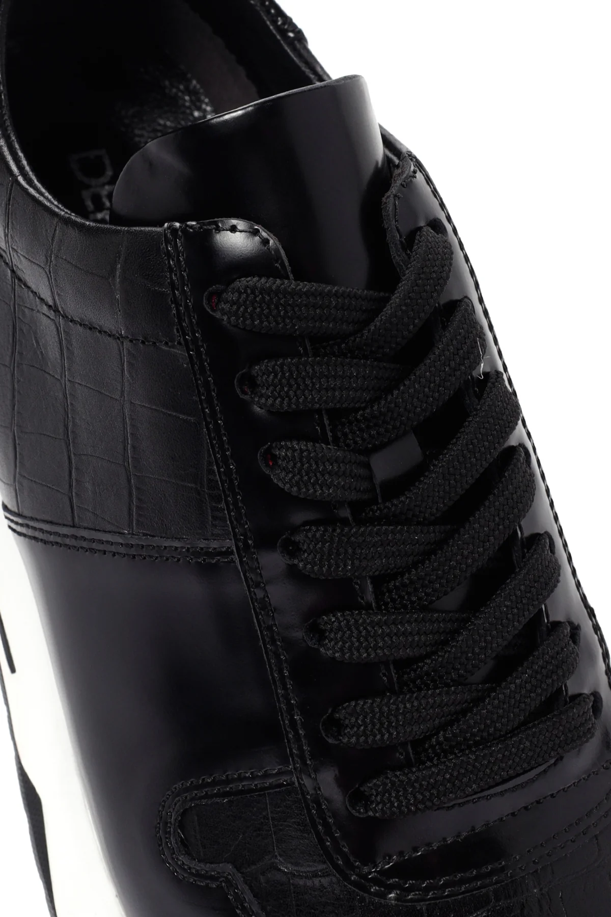 Erkek Siyah Kroko Desenli Bağcıklı Kalın Tabanlı Deri Sneaker - Image 11