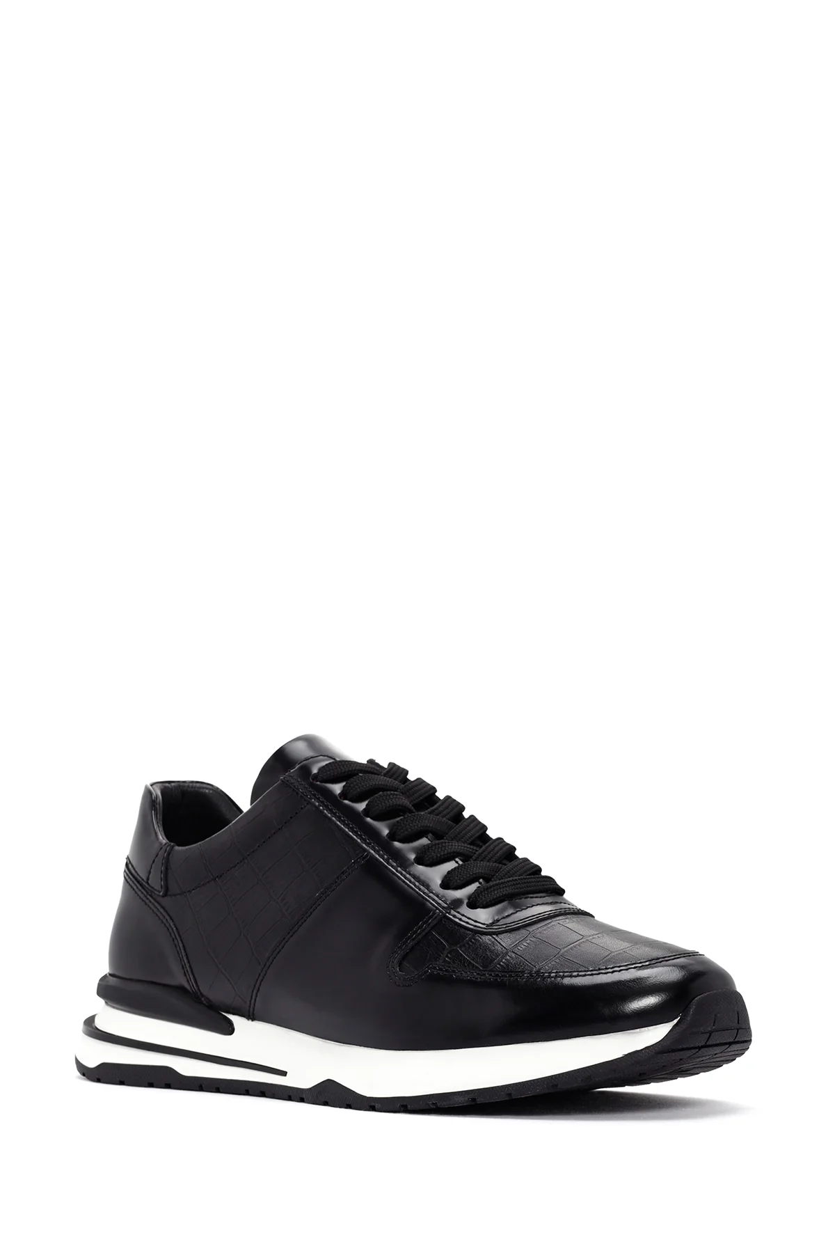 Erkek Siyah Kroko Desenli Bağcıklı Kalın Tabanlı Deri Sneaker - Image 6
