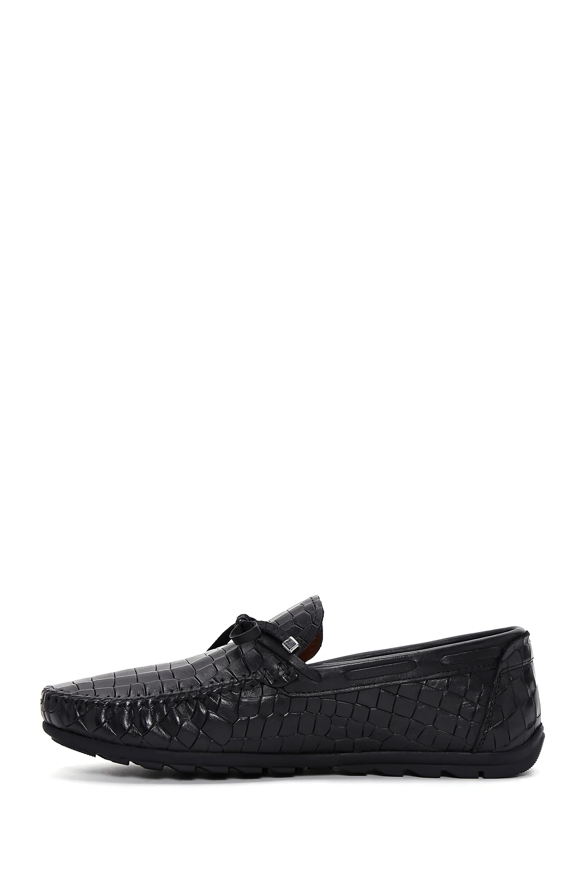 Erkek Siyah Kroko Desenli Deri Casual Loafer - Image 2
