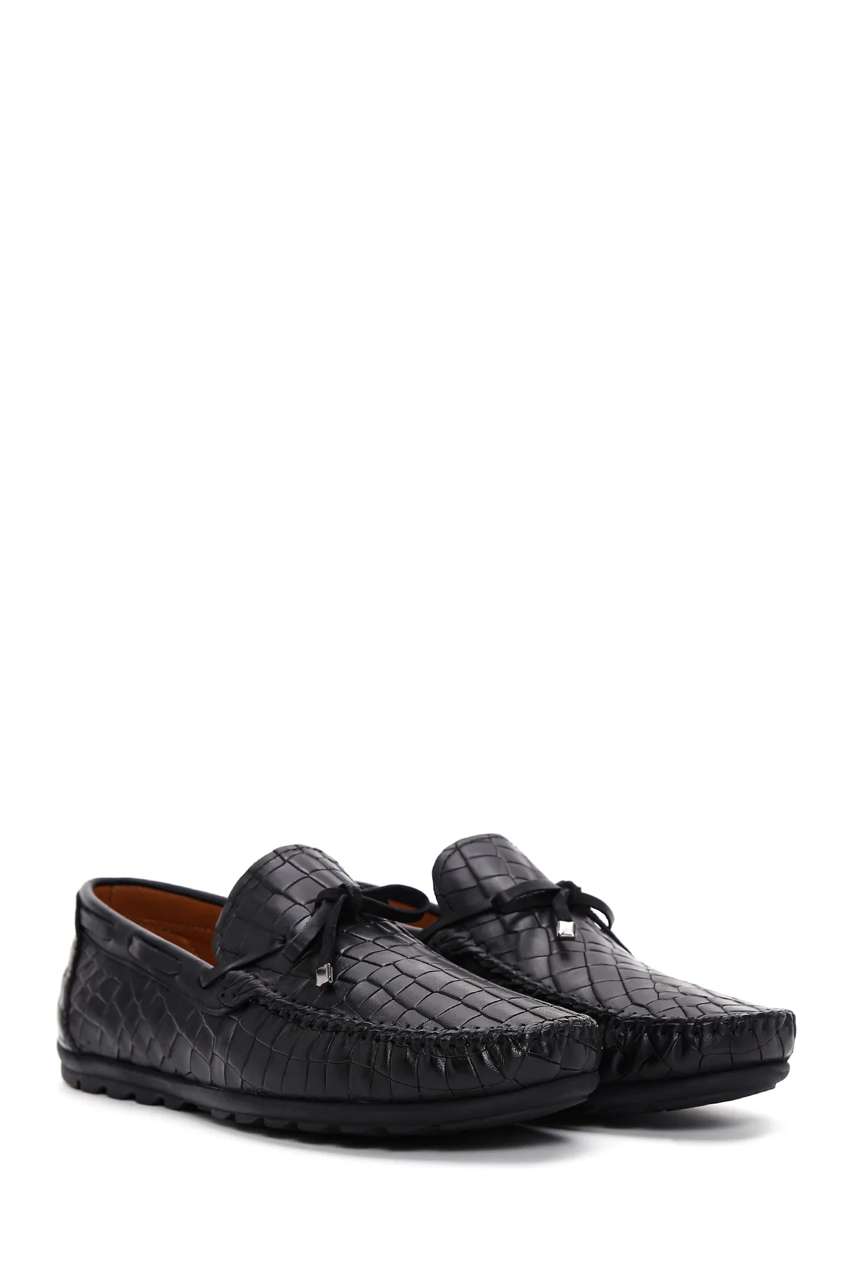 Erkek Siyah Kroko Desenli Deri Casual Loafer - Image 3