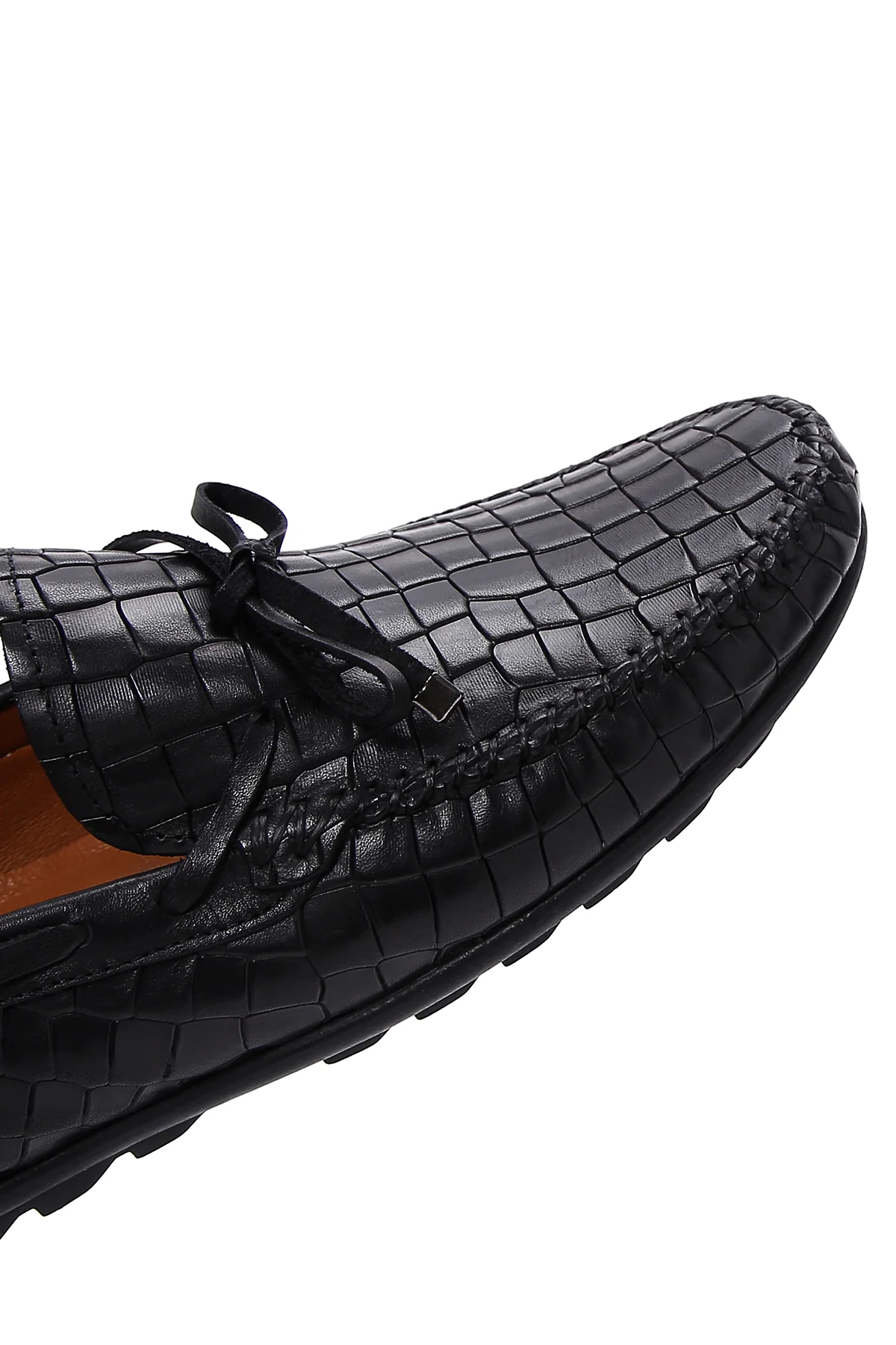 Erkek Siyah Kroko Desenli Deri Casual Loafer - Image 7
