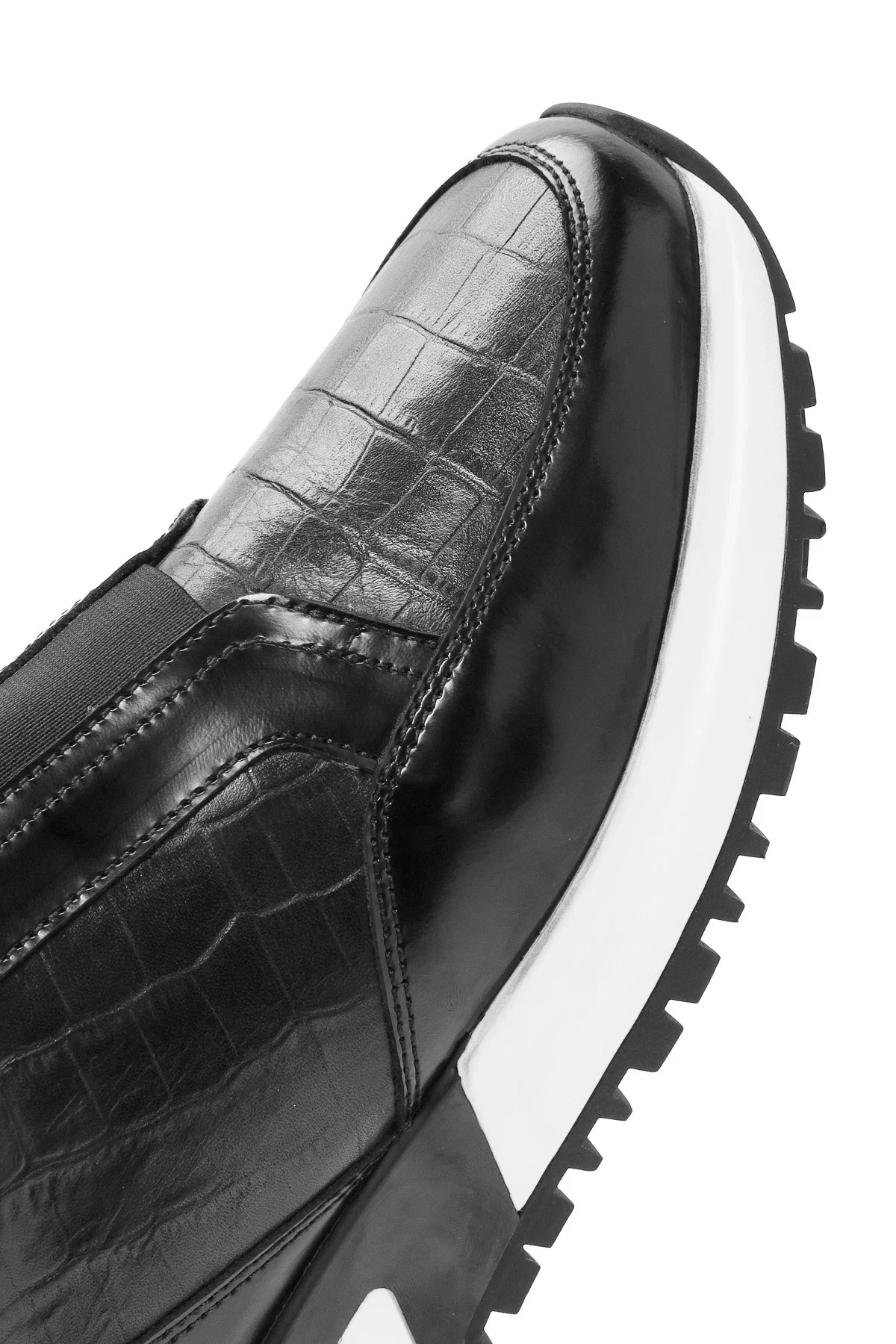 Erkek Siyah Kroko Desenli Deri Sneaker - Image 10