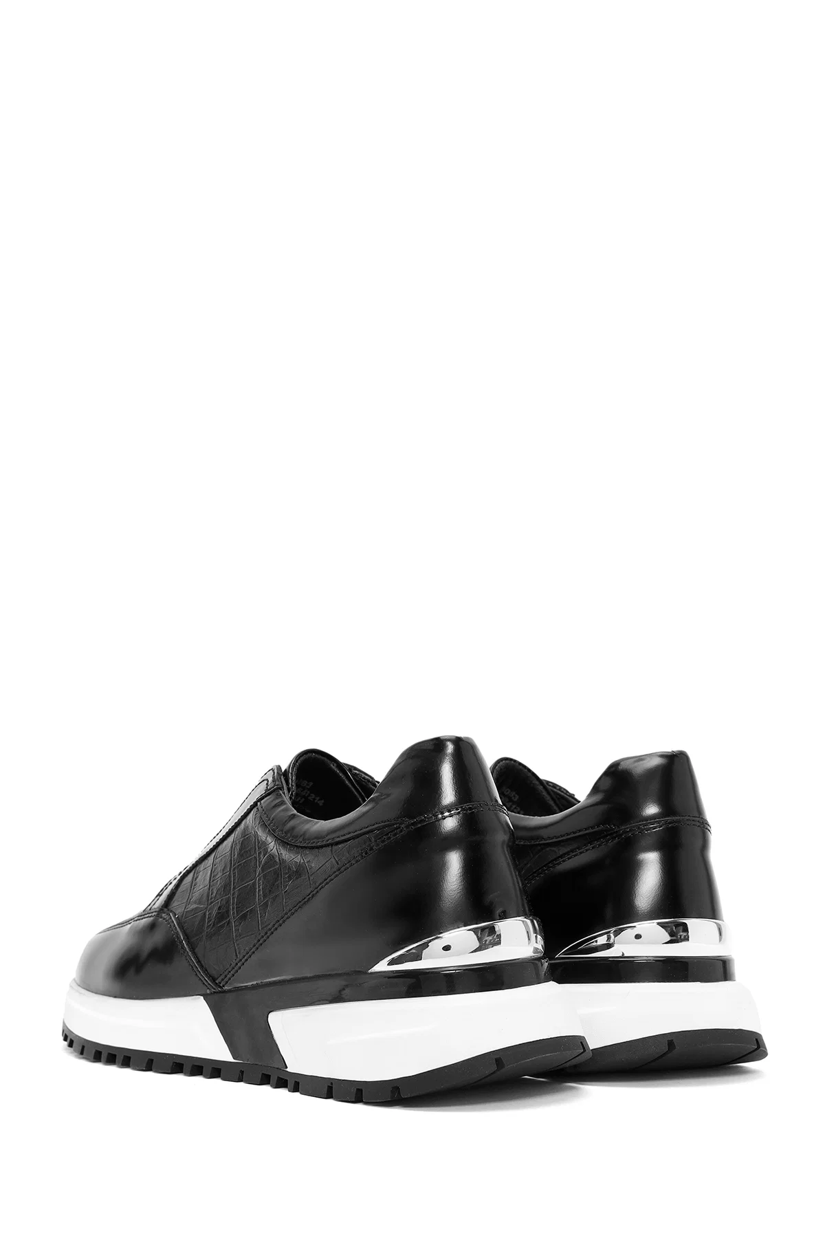 Erkek Siyah Kroko Desenli Deri Sneaker - Image 5