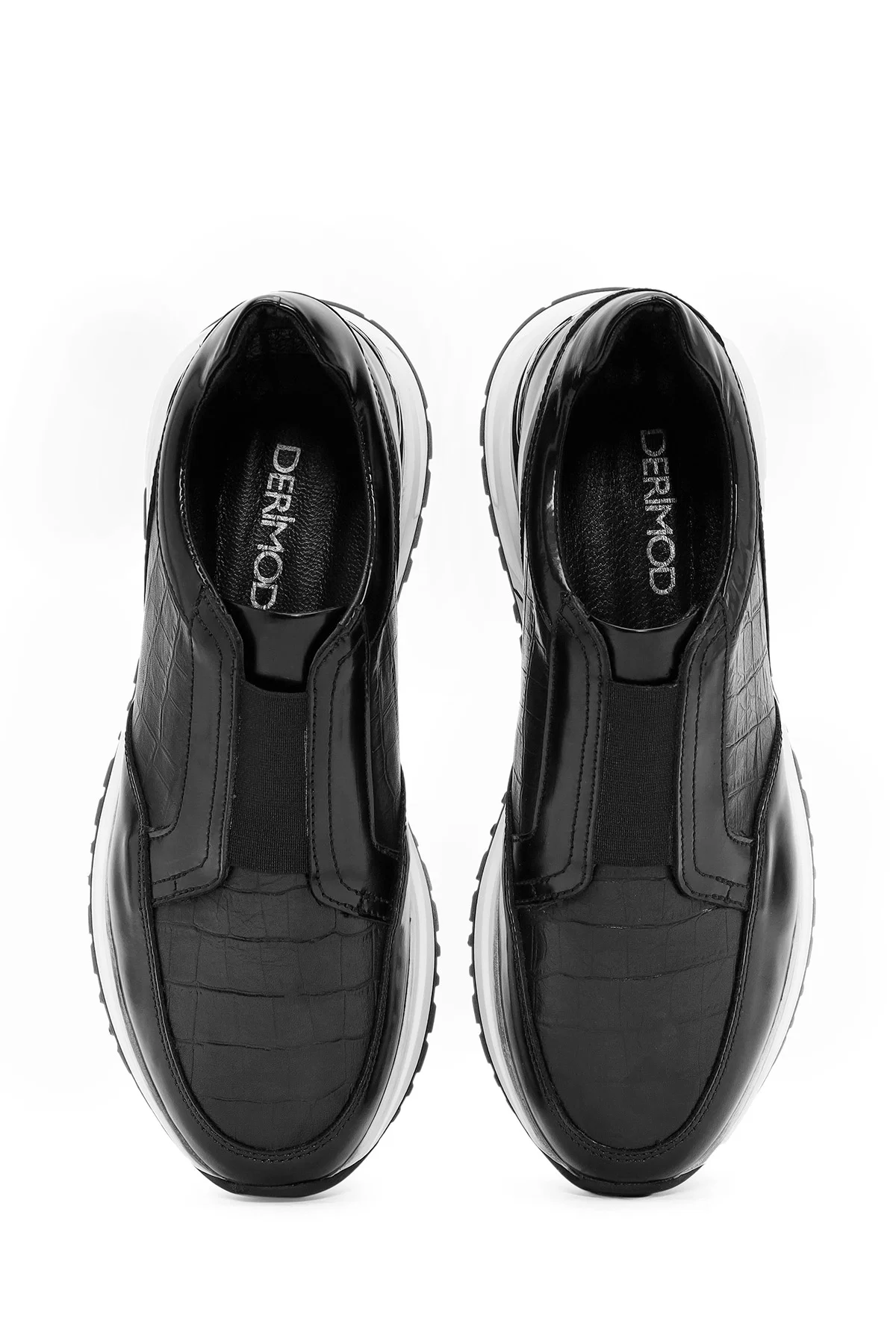 Erkek Siyah Kroko Desenli Deri Sneaker - Image 7