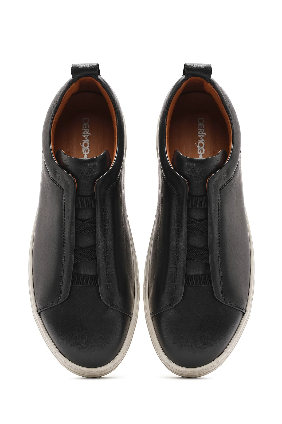 Erkek Siyah Lastikli Deri Sneaker - Image 7