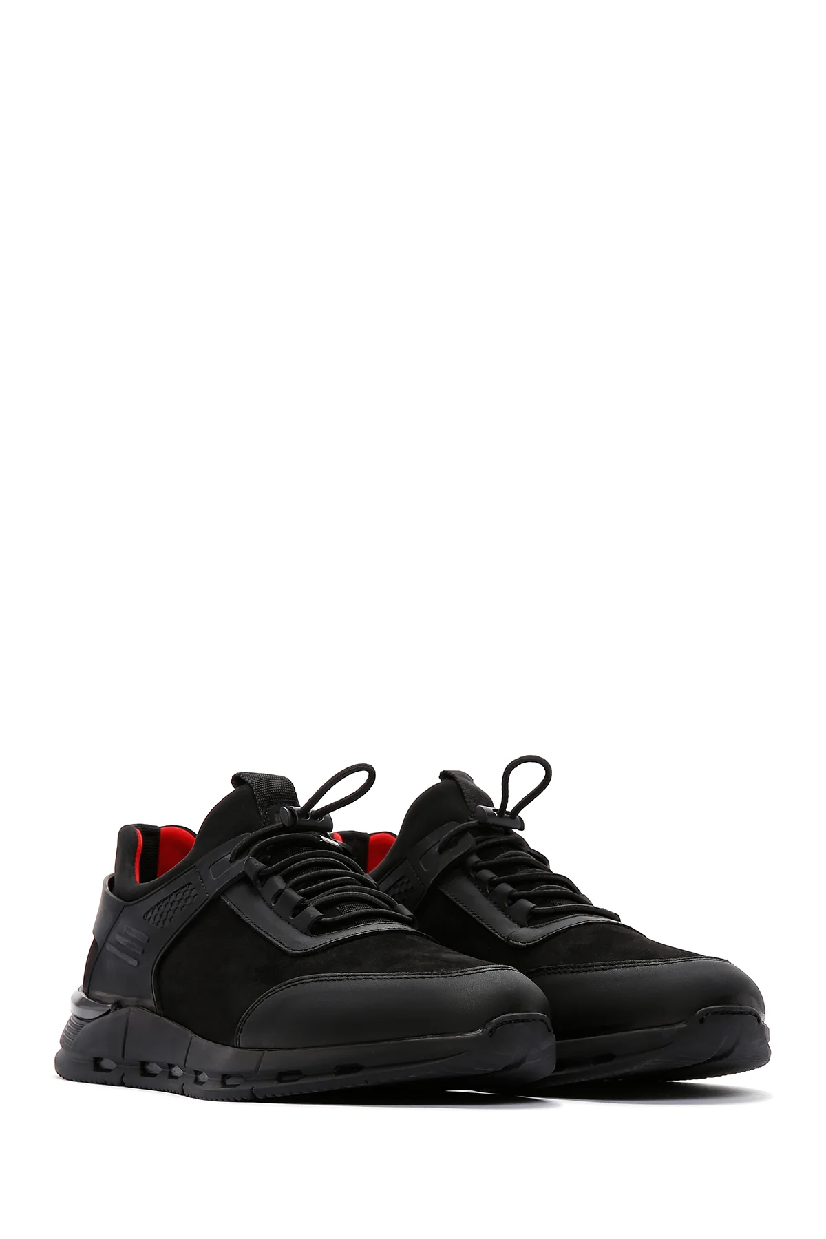 Erkek Siyah Nubuk Deri Detaylı Sneaker - Image 4