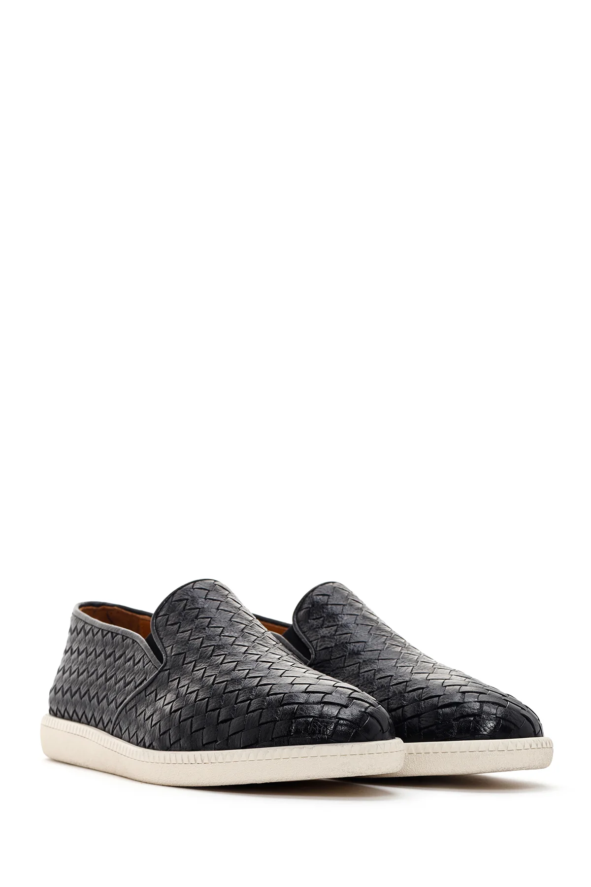 Erkek Siyah Örgü Deri Casual Loafer - Image 4