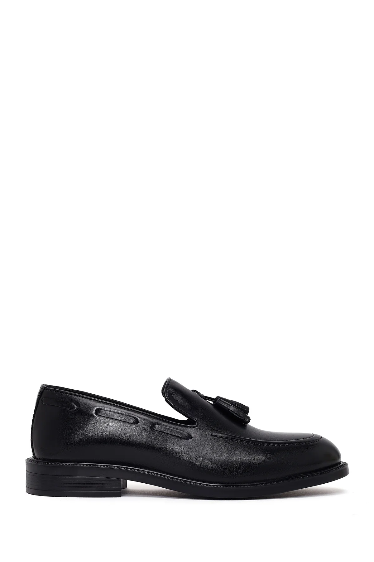 Erkek Siyah Püsküllü Deri Klasik Loafer