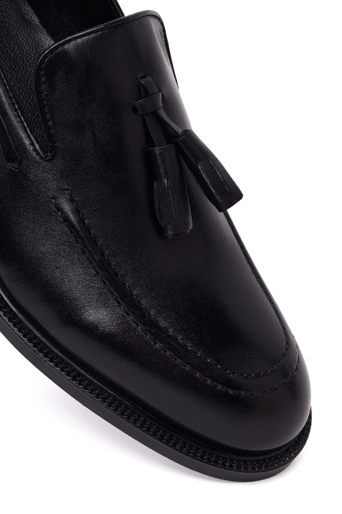 Erkek Siyah Püsküllü Deri Klasik Loafer - Image 9