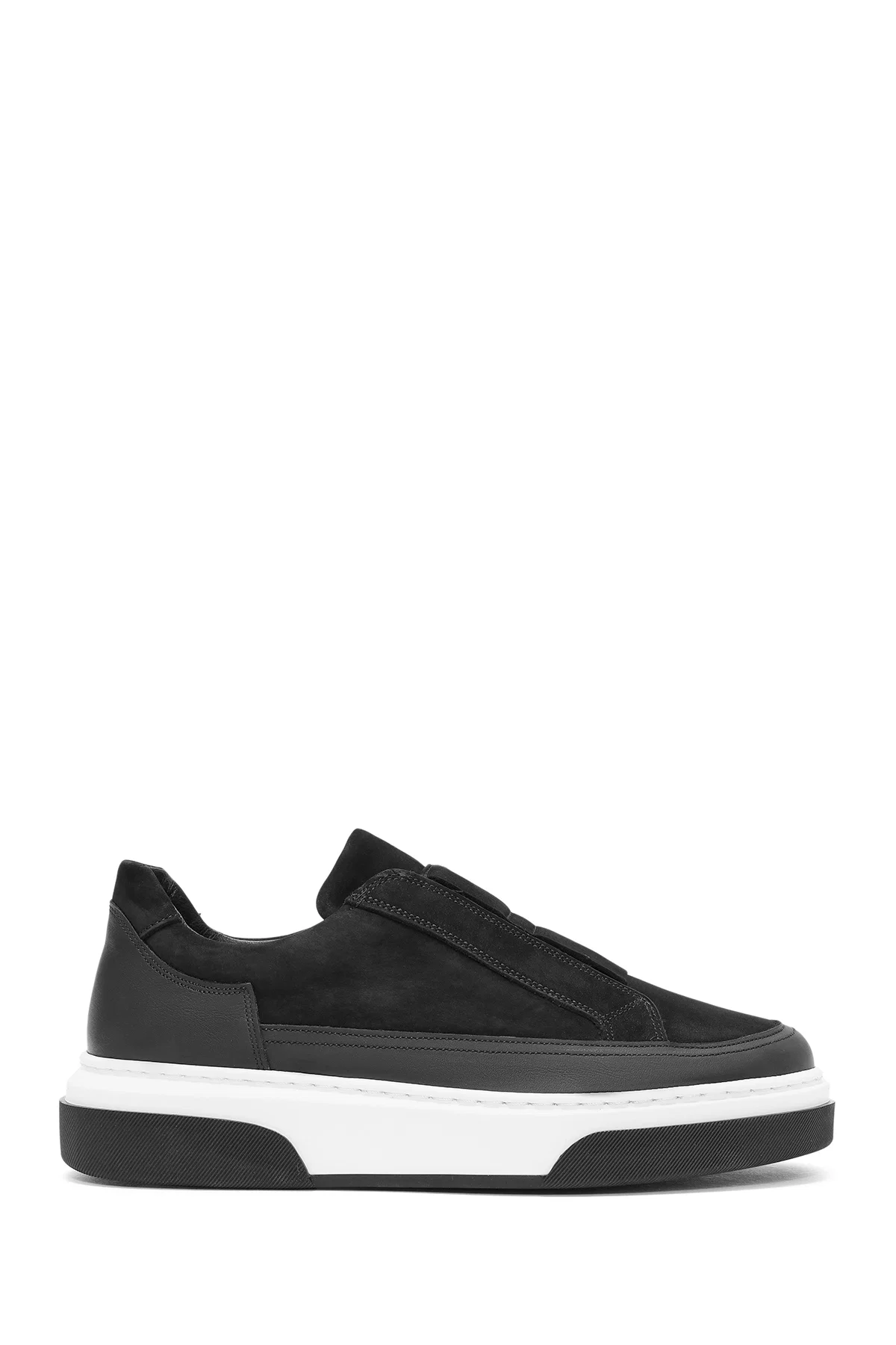 Erkek Siyah Süet Kalın Tabanlı Deri Sneaker