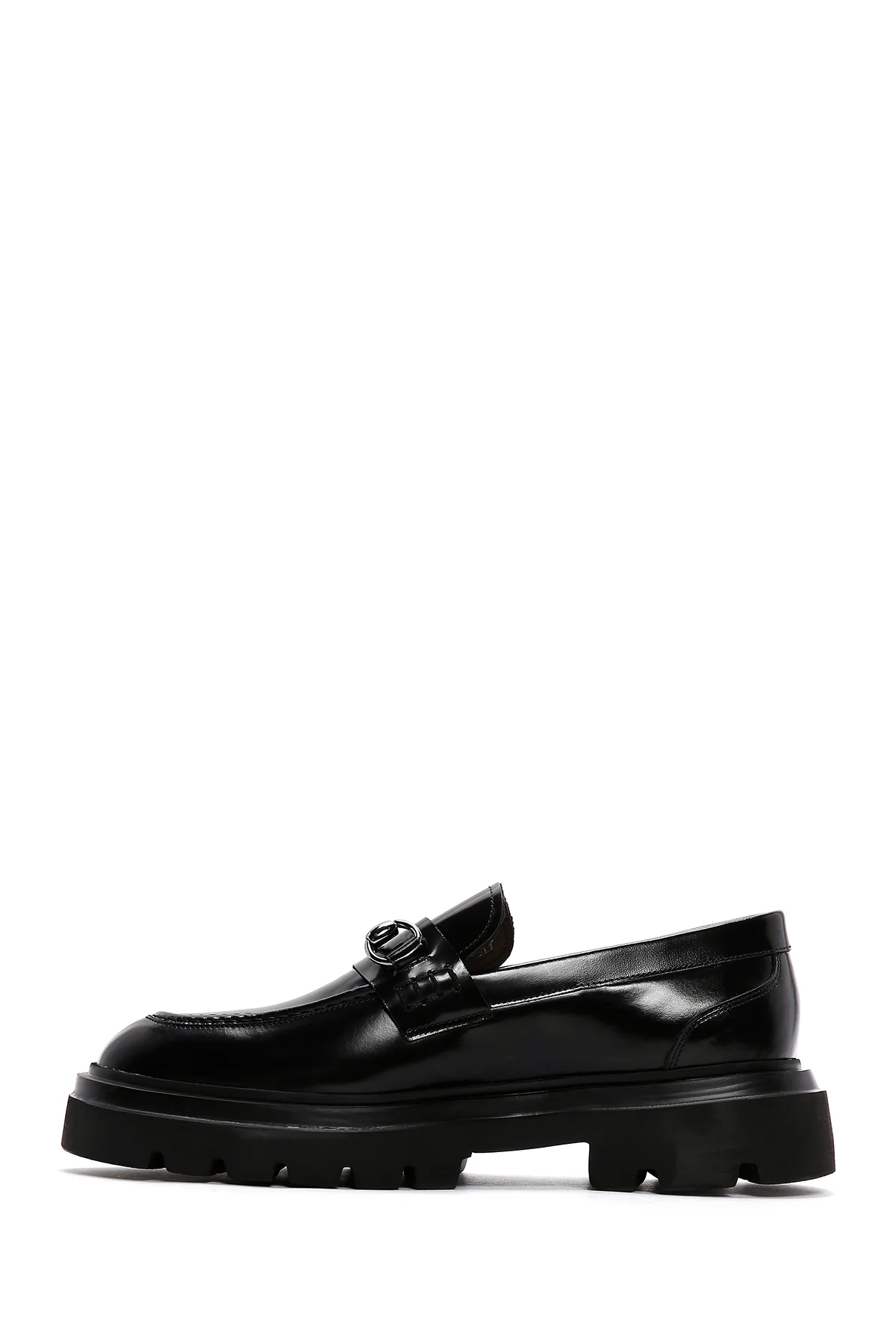 Erkek Siyah Tokalı Kalın Tabanlı Deri Casual Loafer - Image 2
